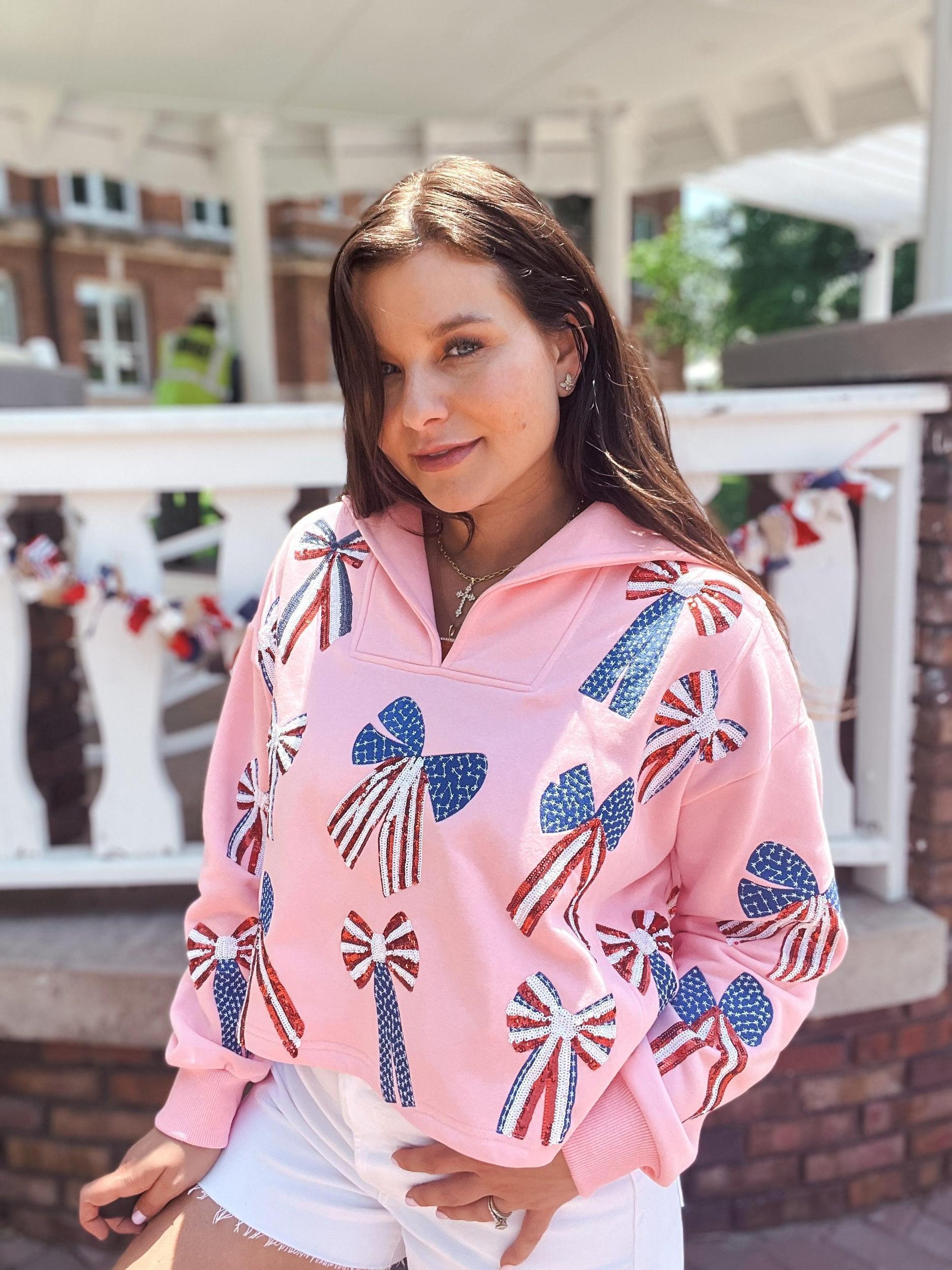 Pink USA Bow Collar Sweatshirt Product Image