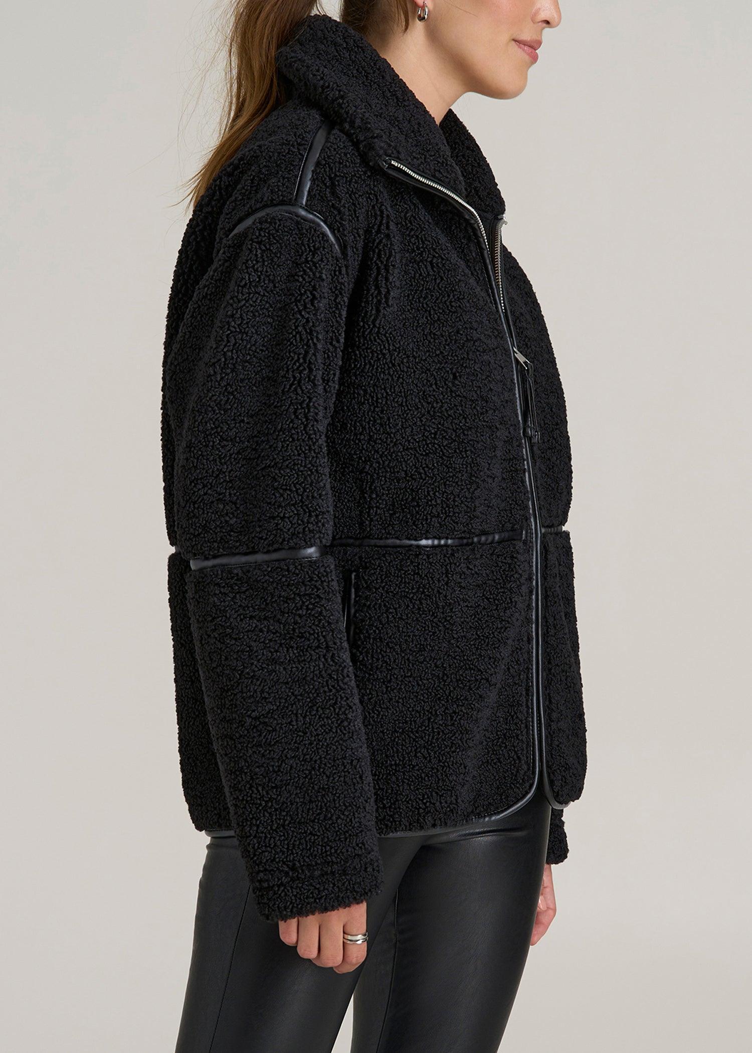 Relaxed Shearling Jacket for Tall Women in Black Product Image