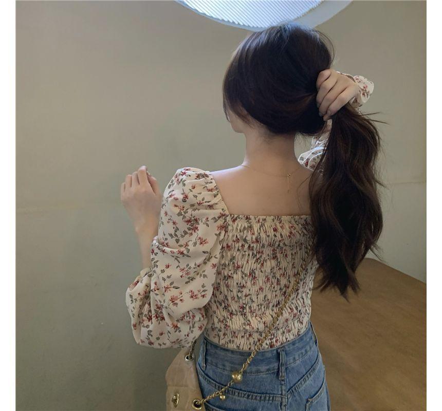 Long-Sleeve Square Neck Floral Top Product Image