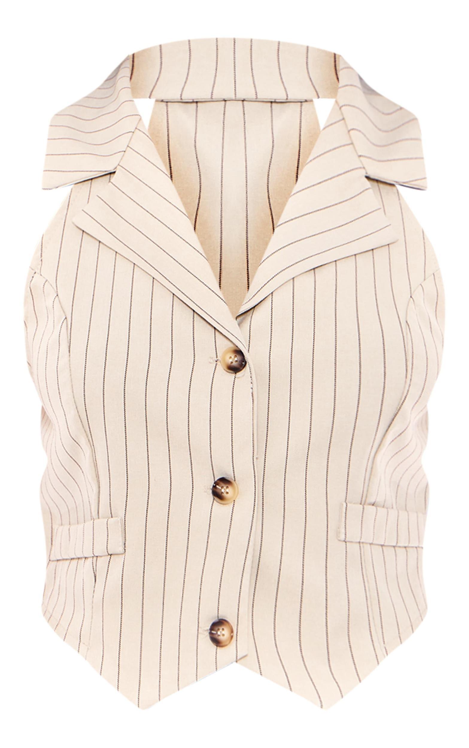 Cream Striped Tailored Fitted Vest Product Image