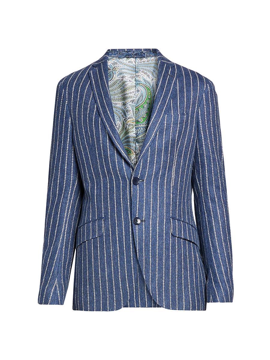Mens Pinstriped Linen Two-Button Blazer Product Image