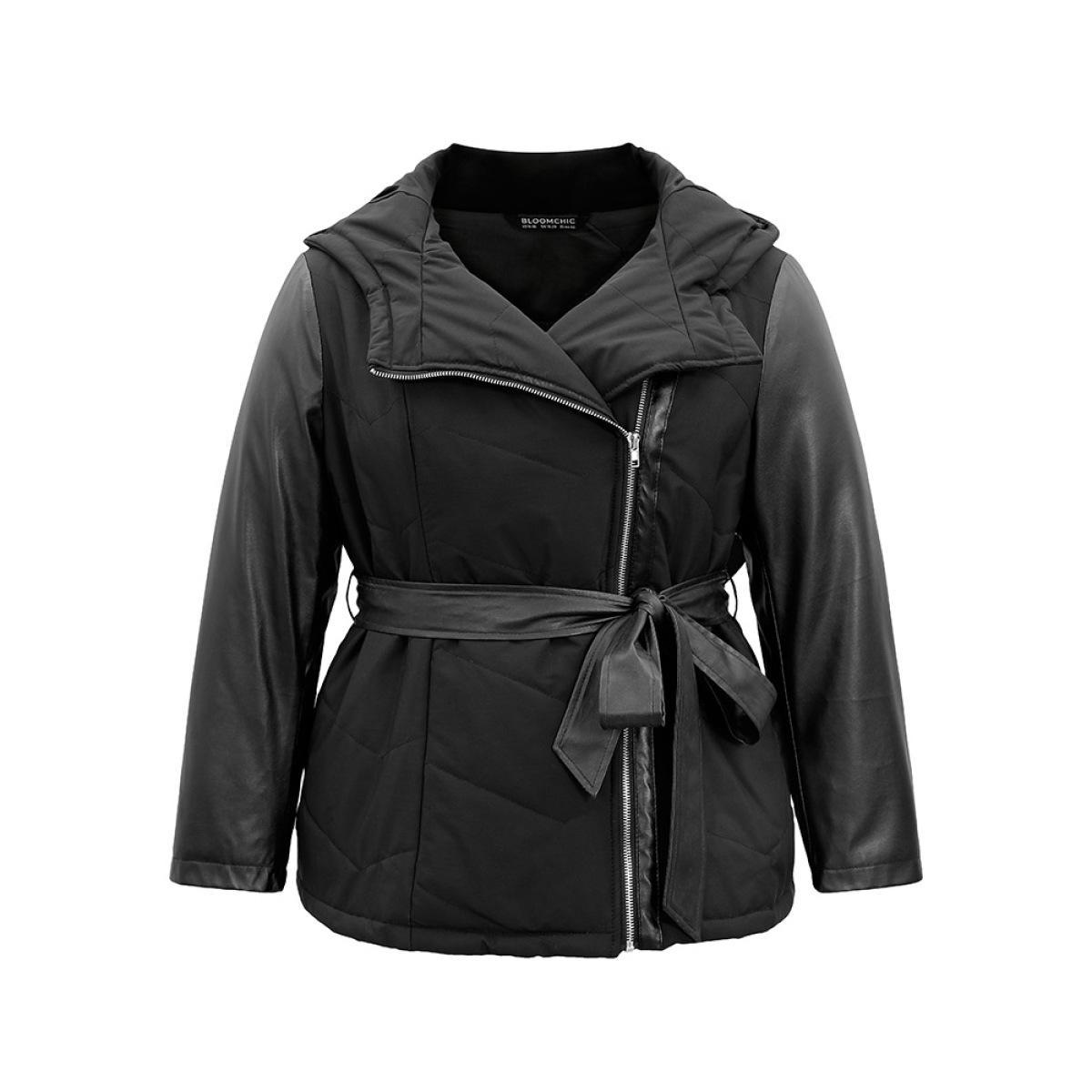 Plus Size Women Dailywear Plain Zipper No stretch 28/5X Pocket Belt Casual Cotton Jackets BloomChic Product Image