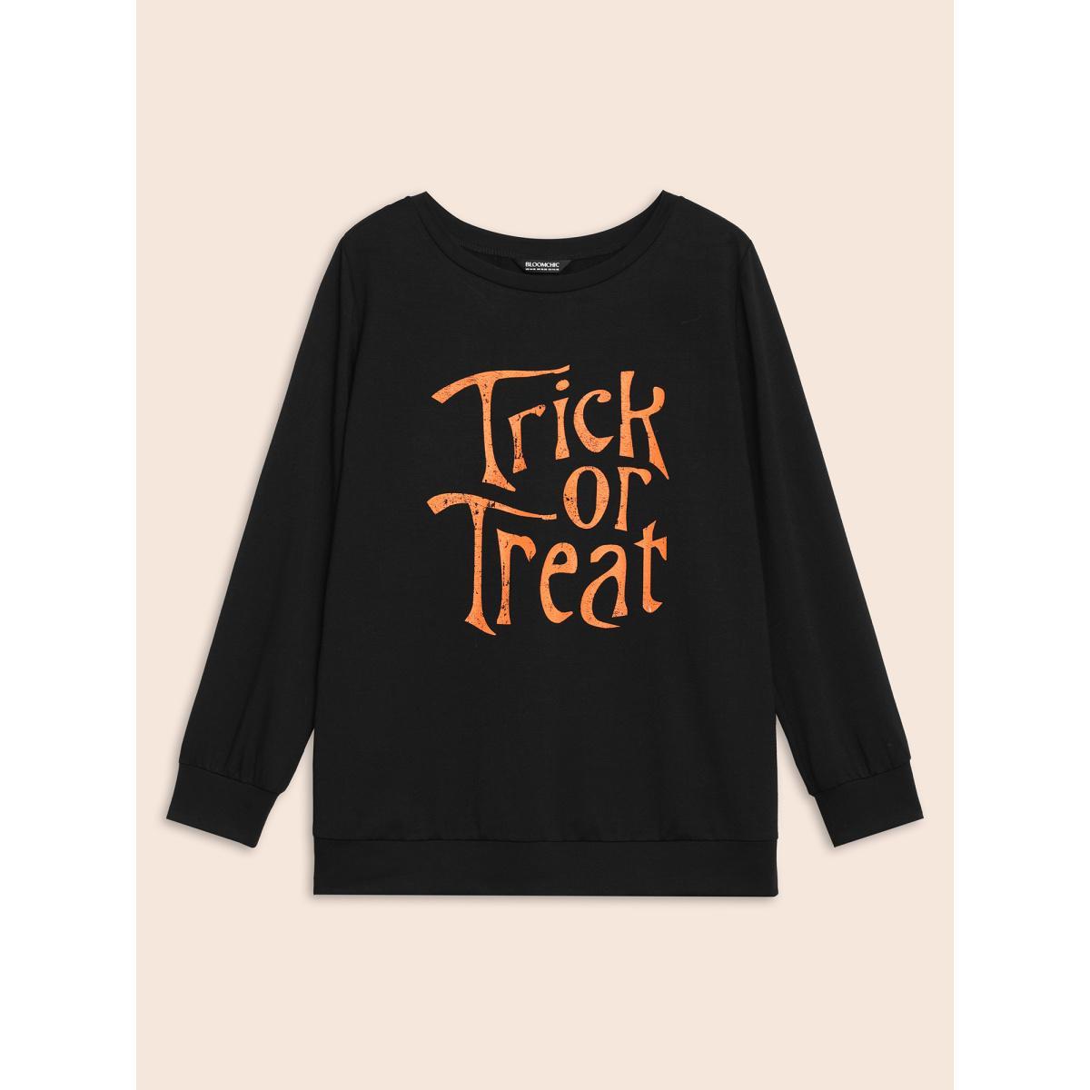 Plus Size Trick Or Treat Slogan Printed Sweatshirt Women Black Casual Non Round Neck Everyday Sweatshirts BloomChic 28/5X Product Image