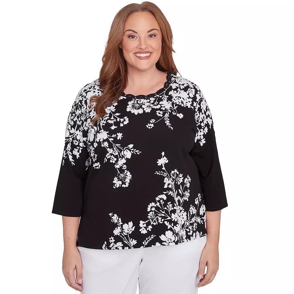 Plus Size Alfred Dunner Asymmetric Floral Monotone Crewneck Top, Womens Product Image