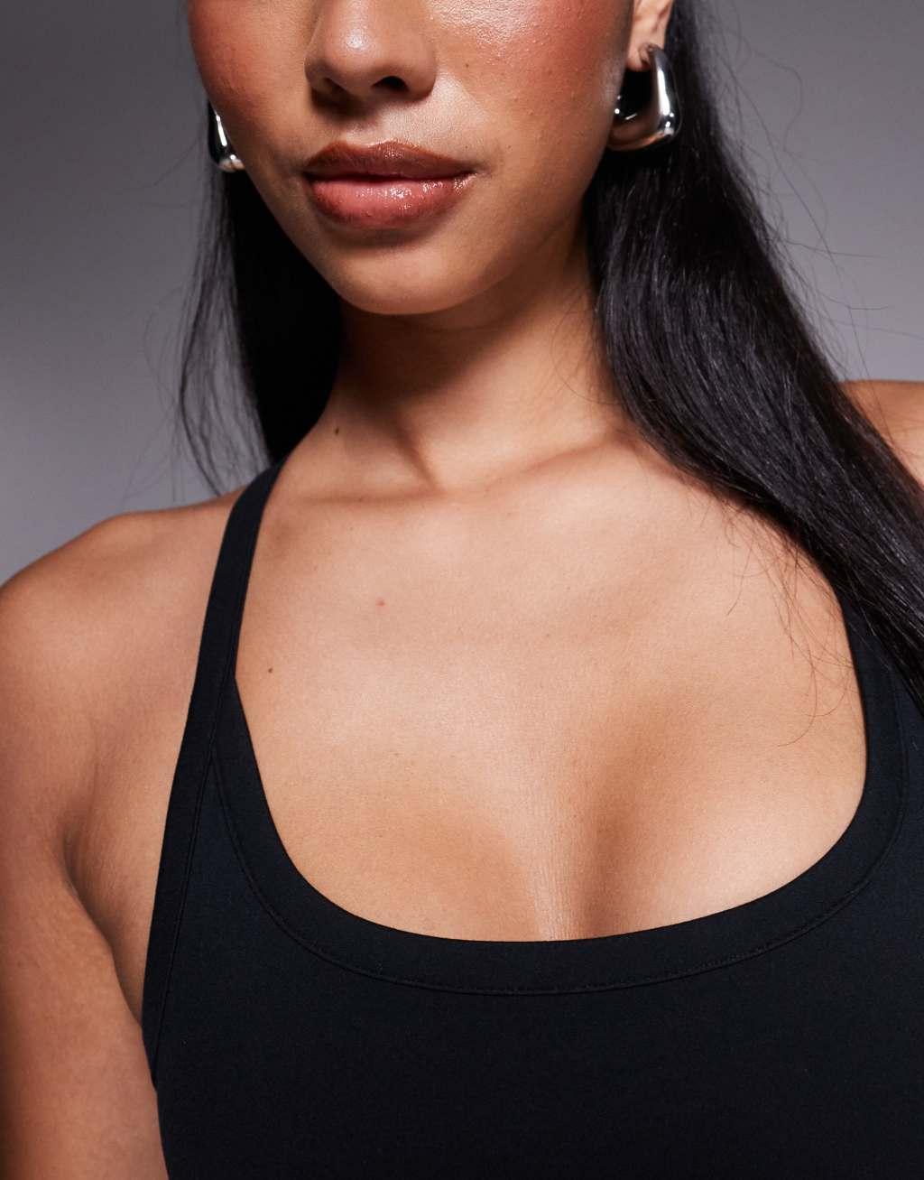 4505 Icon soft touch yoga cami top with shelf bra in black  Product Image