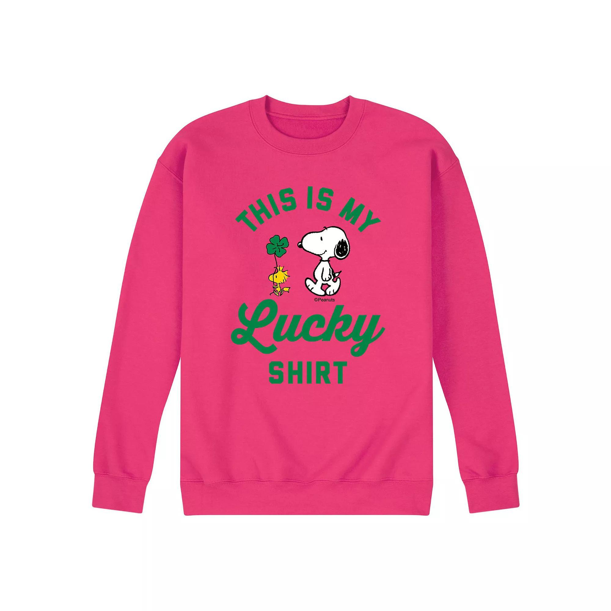 Mens Peanuts Lucky Shirt Fleece Sweatshirt Grey Gray Product Image