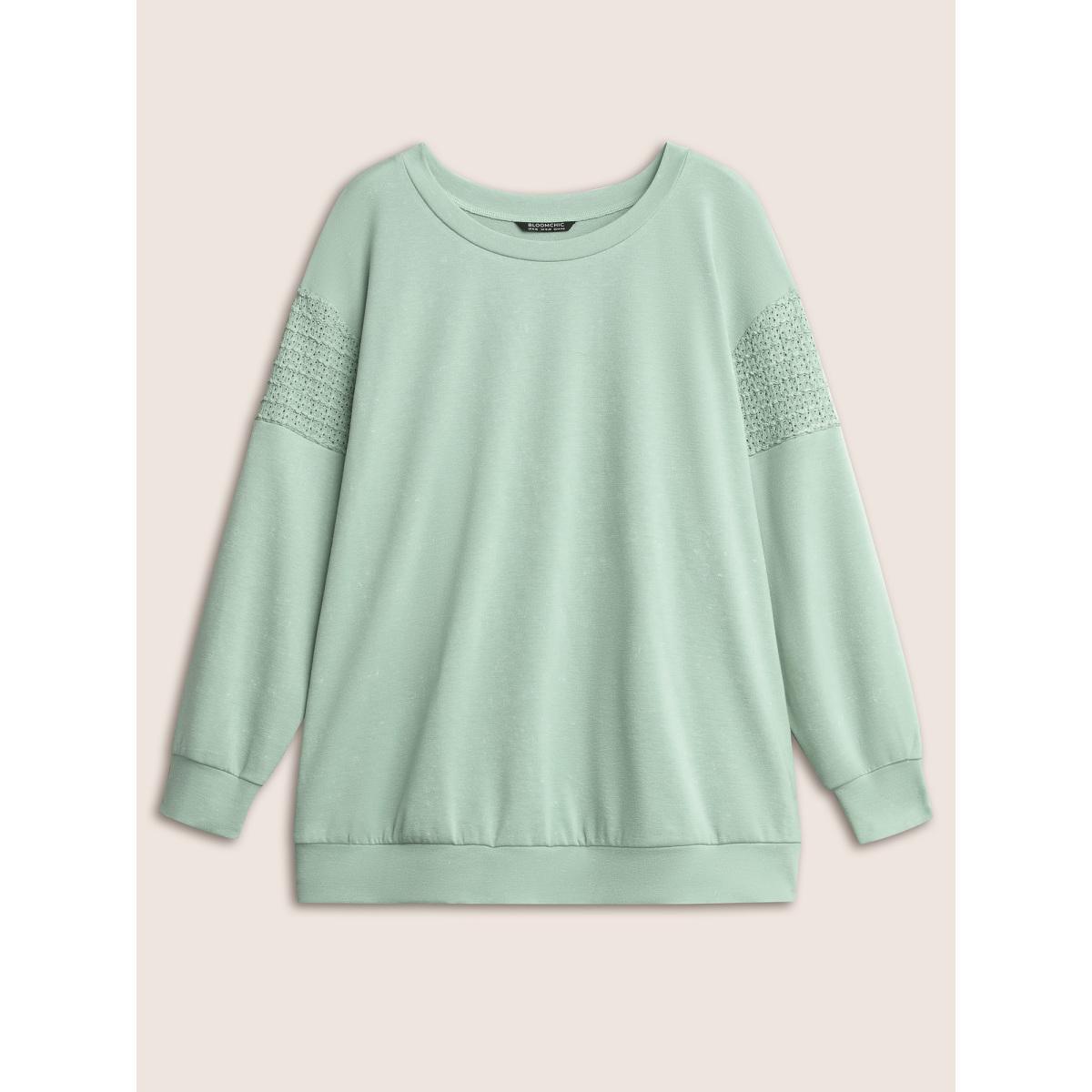 Plus Size Solid Lace Panel Drop Shoulder Sweatshirt Women Mint Casual Non Round Neck Everyday Sweatshirts BloomChic 28/5X Product Image