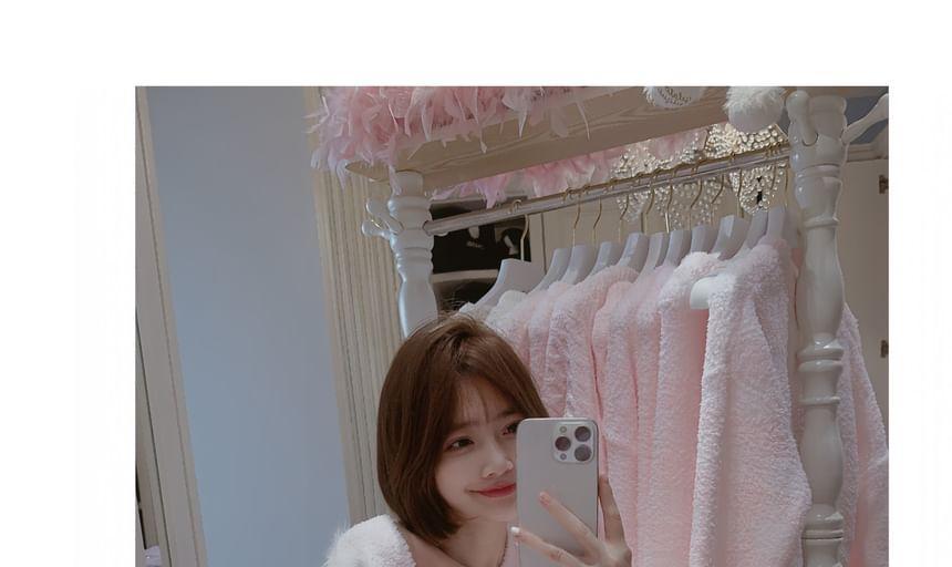 Set: Button-Up Plain Cardigan + Pants Product Image