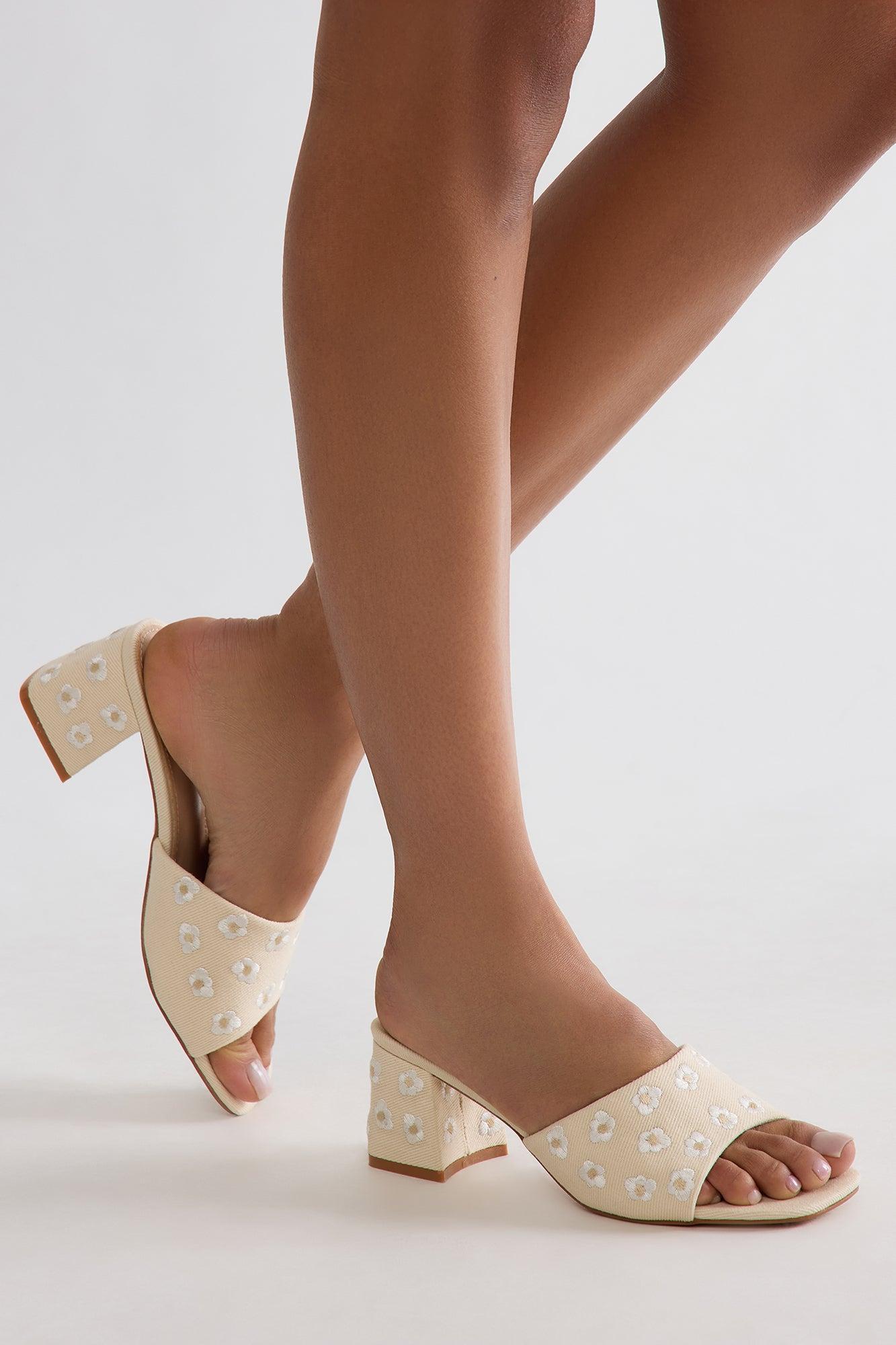 Kiva Floral Mules - Beige Product Image