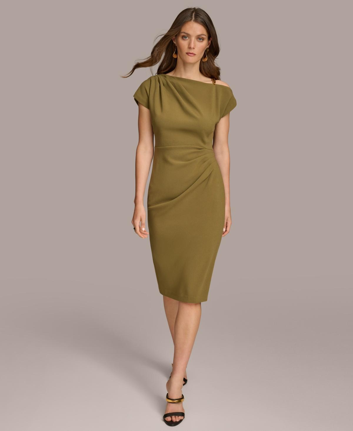 Donna Karan Womens Hardware-Trim Asymmetric-Neck Dress Product Image