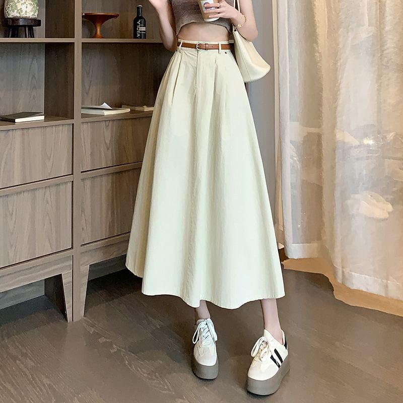 High Rise Plain Midi A-Line Skirt Product Image