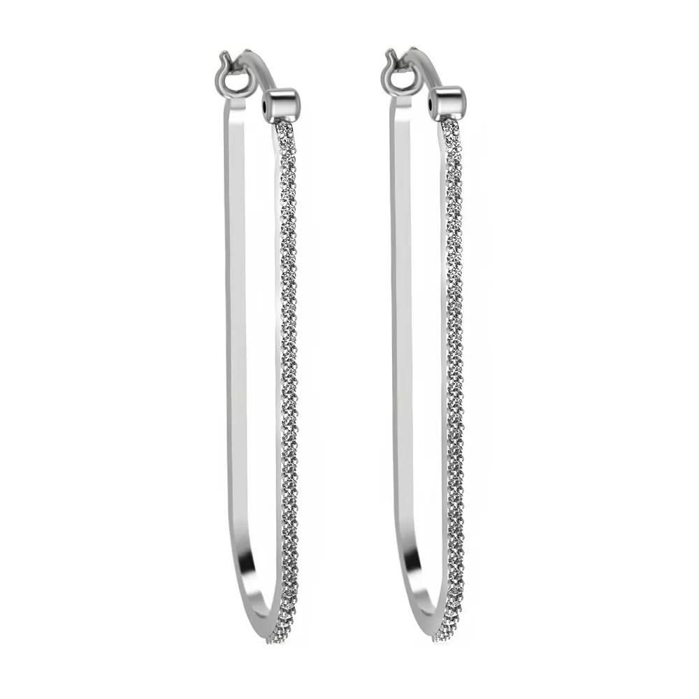 10k White Gold Diamond Oval Click-It Hoop Earrings, Women's, 10k Gold Product Image
