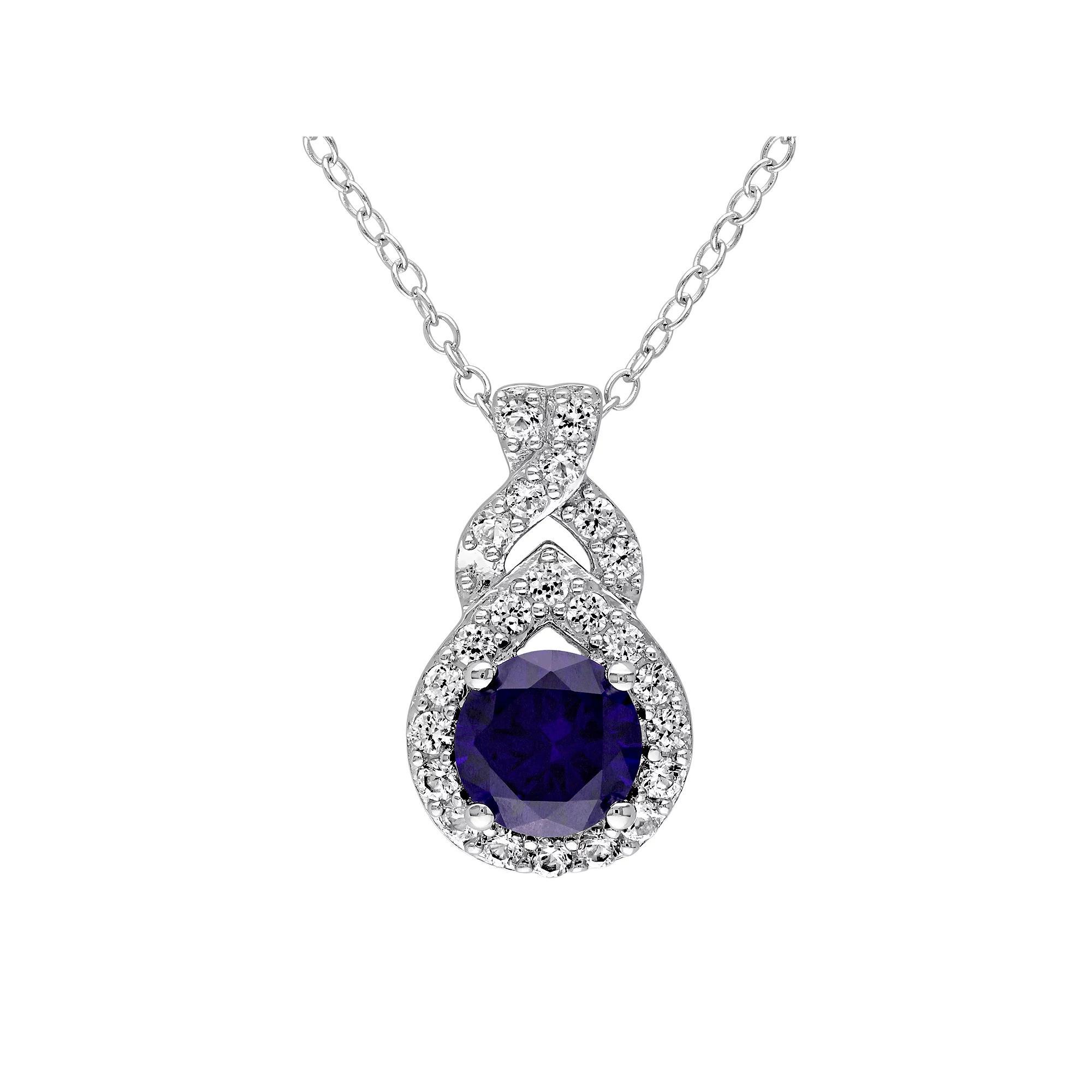Stella Grace Lab-Created Blue & White Sapphire Sterling Silver Twist Pendant Necklace, Womens Product Image