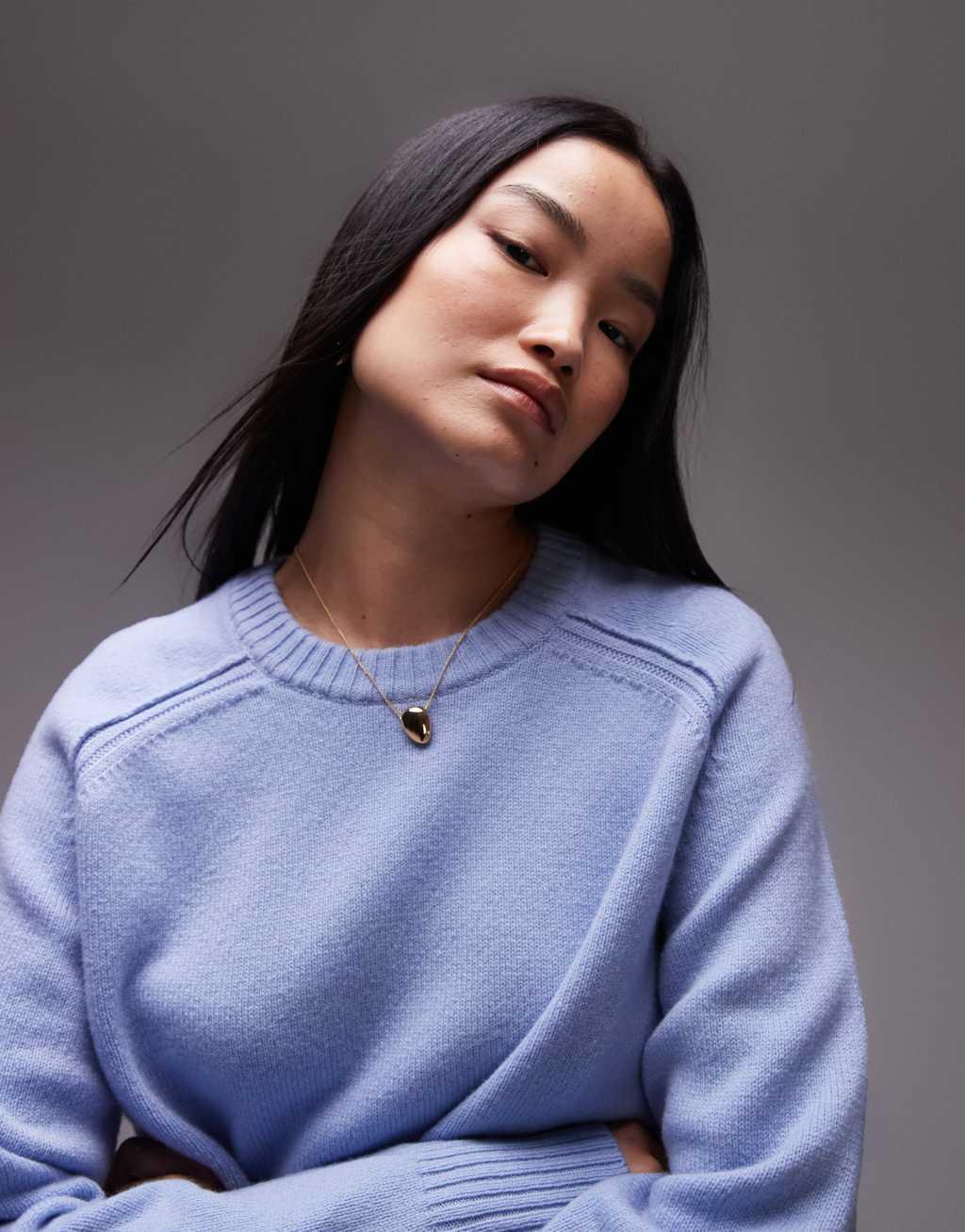 ARKET wool crew neck sweater in blue Product Image