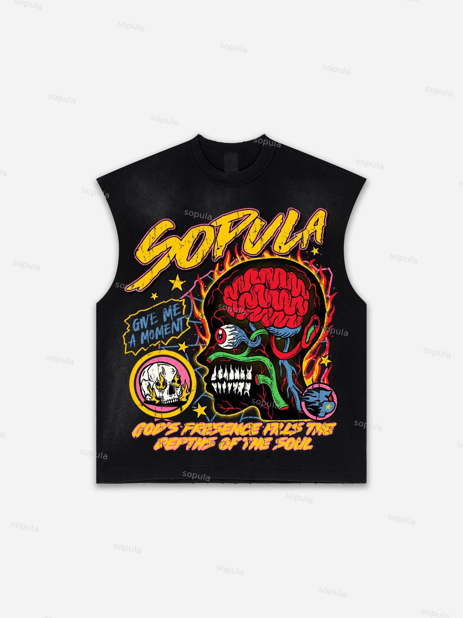 Men's Washed Casual Virtual Shadow Graphic Tank Top Product Image