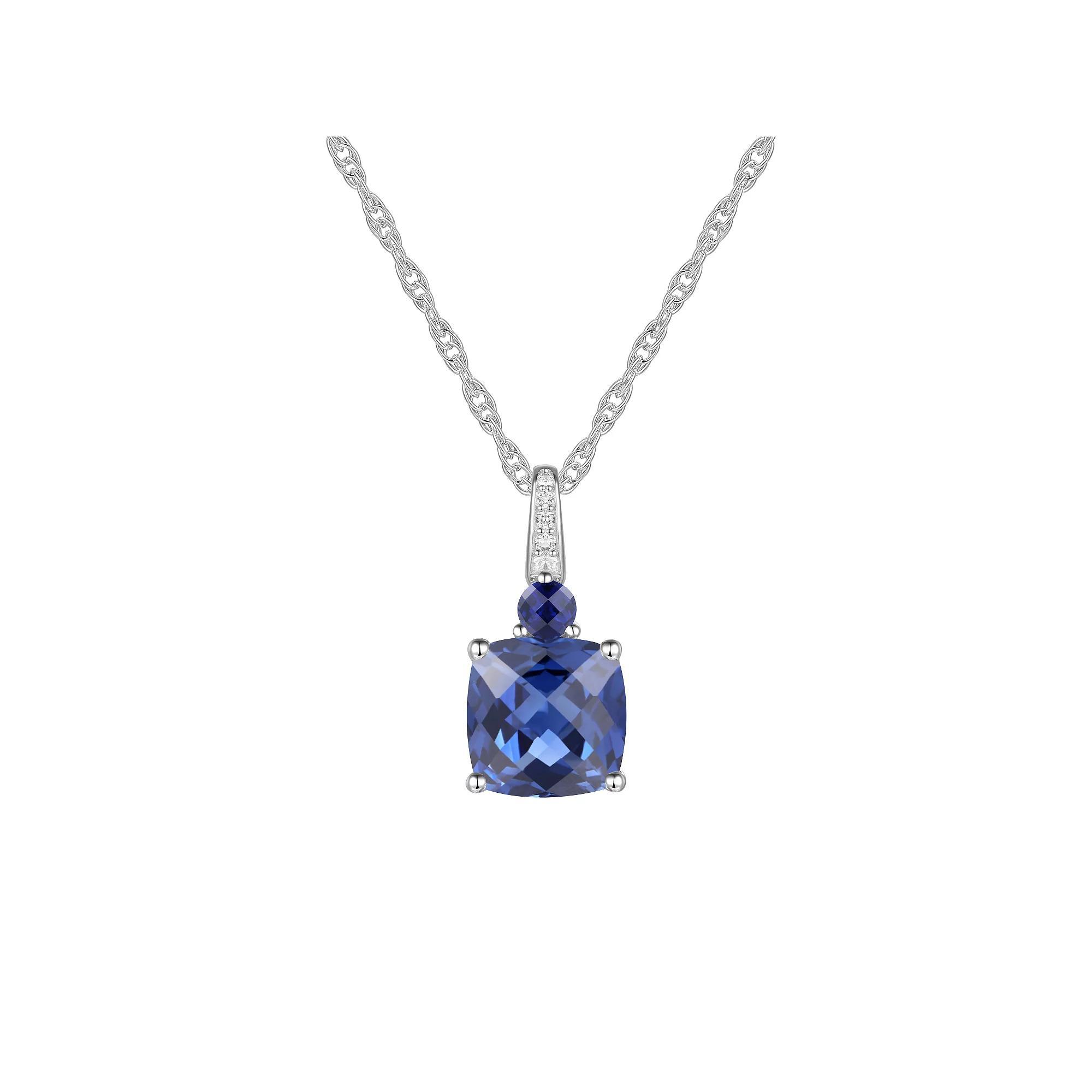 Sterling Silver Lab-Created Sapphire Pendant, Women's, Size: 18" Product Image