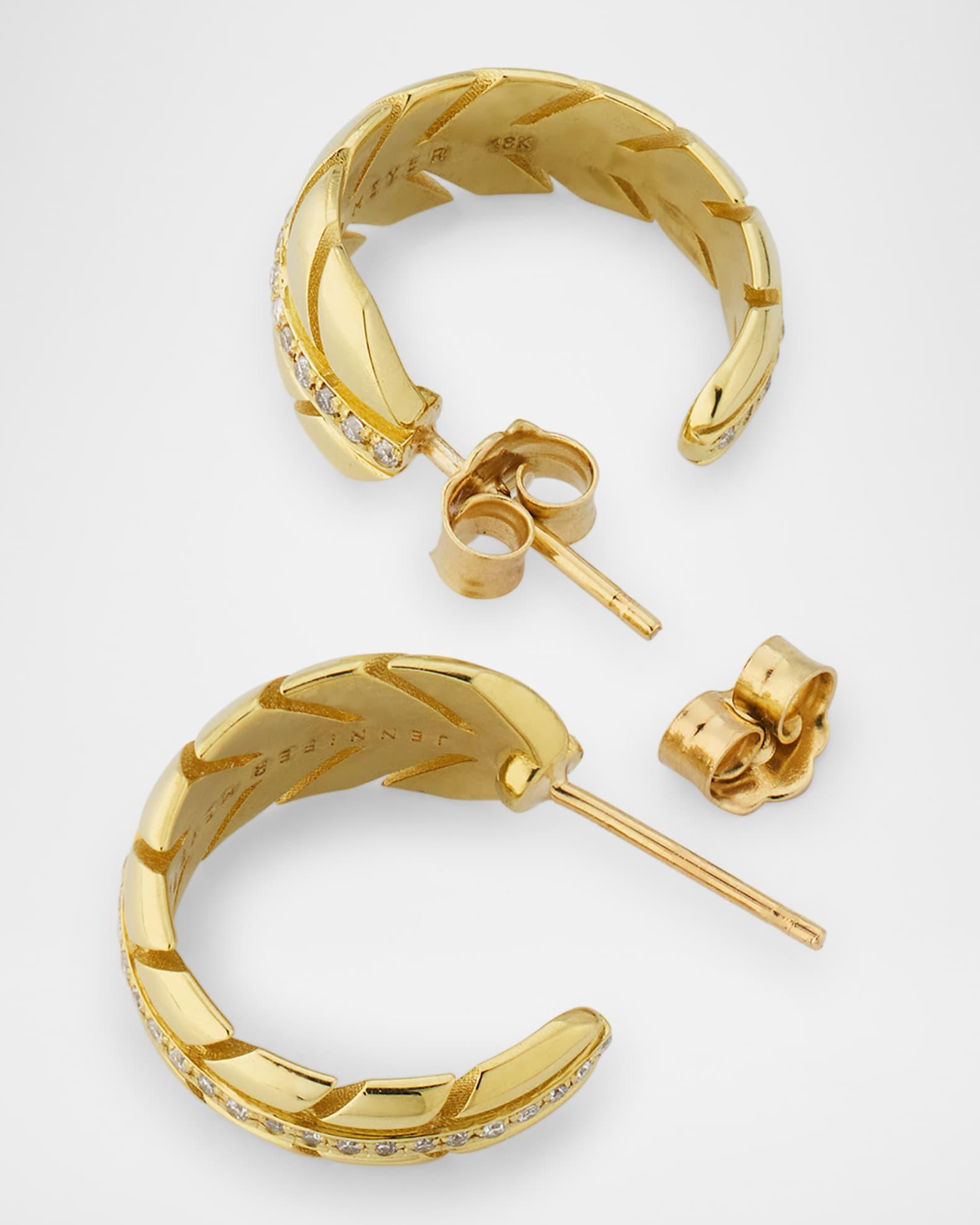 Small Leaf Diamond Hoop Earrings Product Image