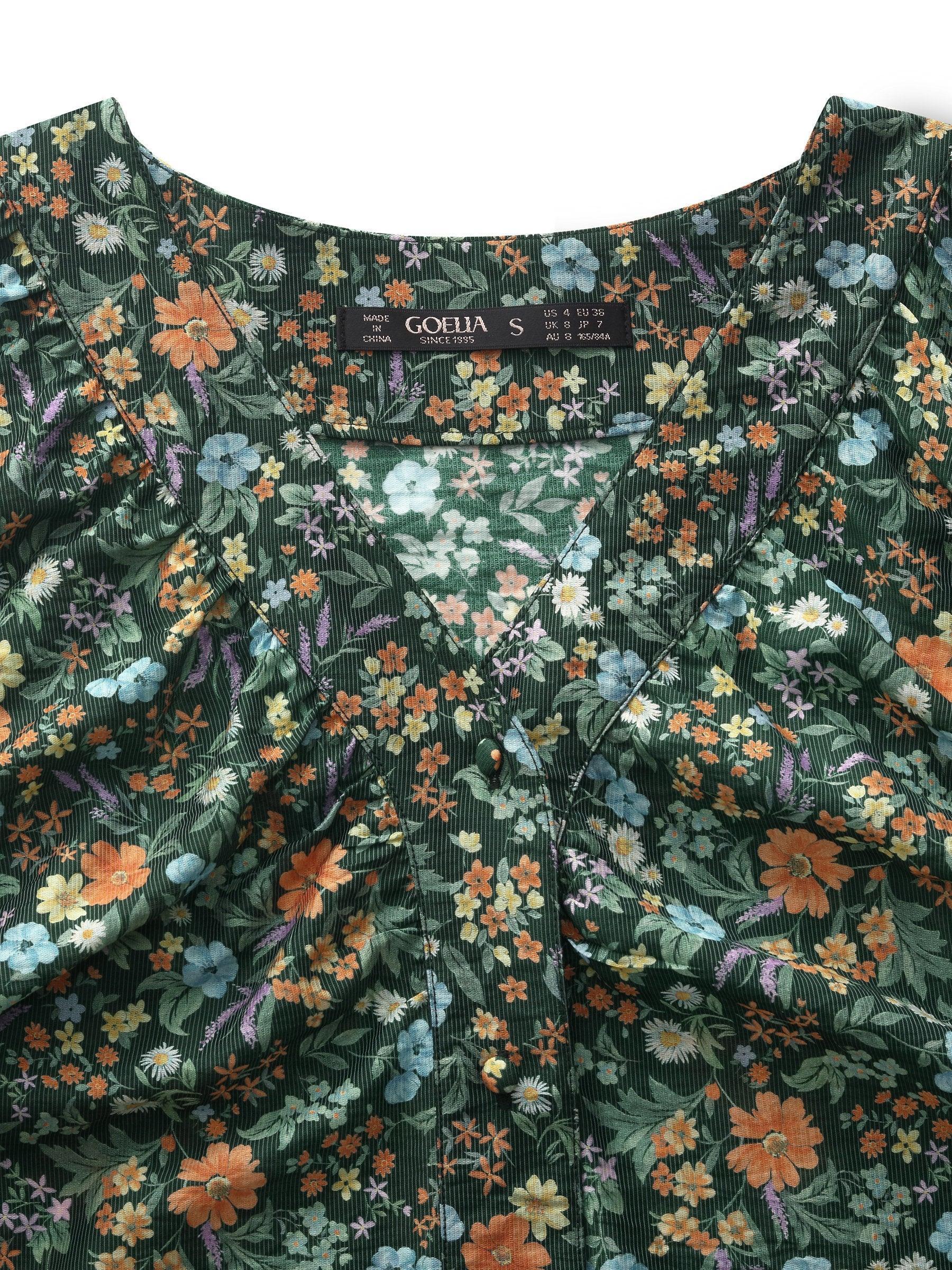 Tencel Blend Floral Print Women V-Neck Blouse Product Image