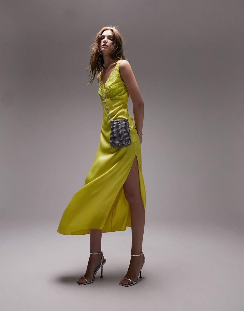 Topshop cami satin and lace midi dress Product Image