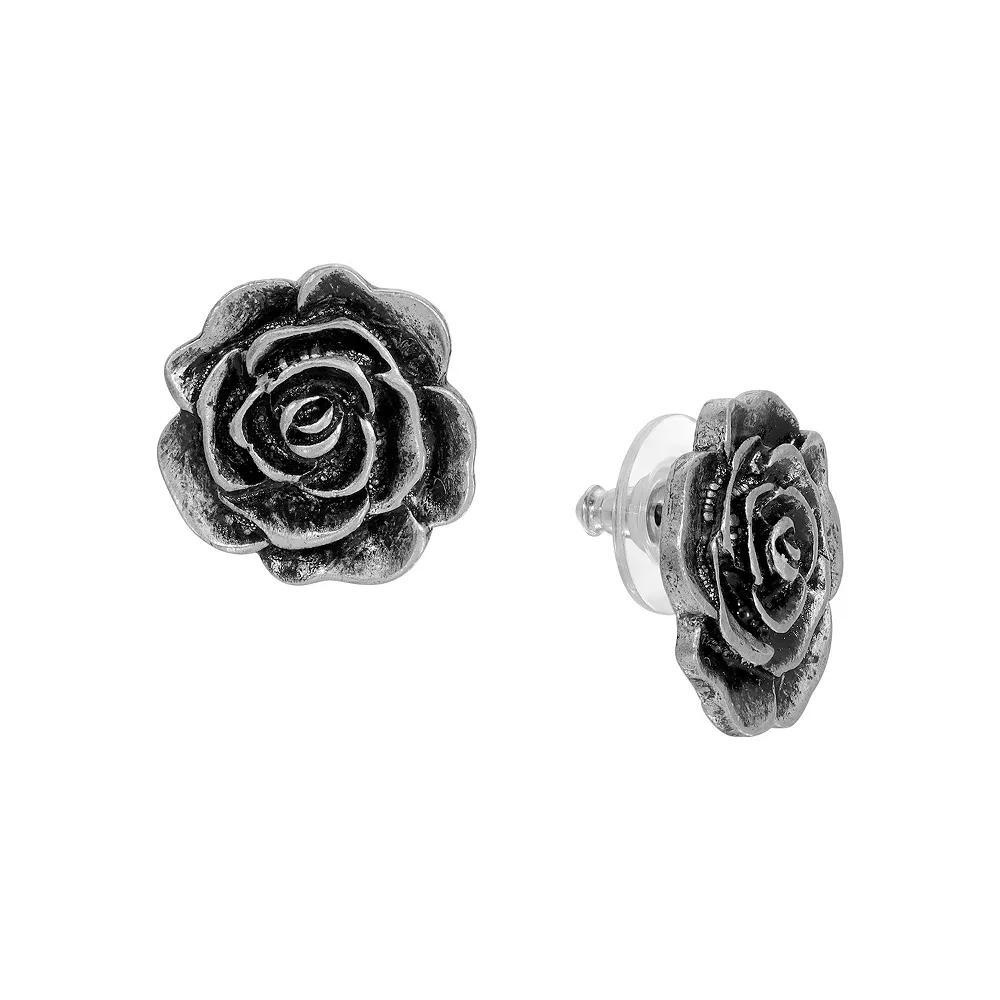 1928 Silver Tone Flower Stud Earrings, Womens, Grey Product Image