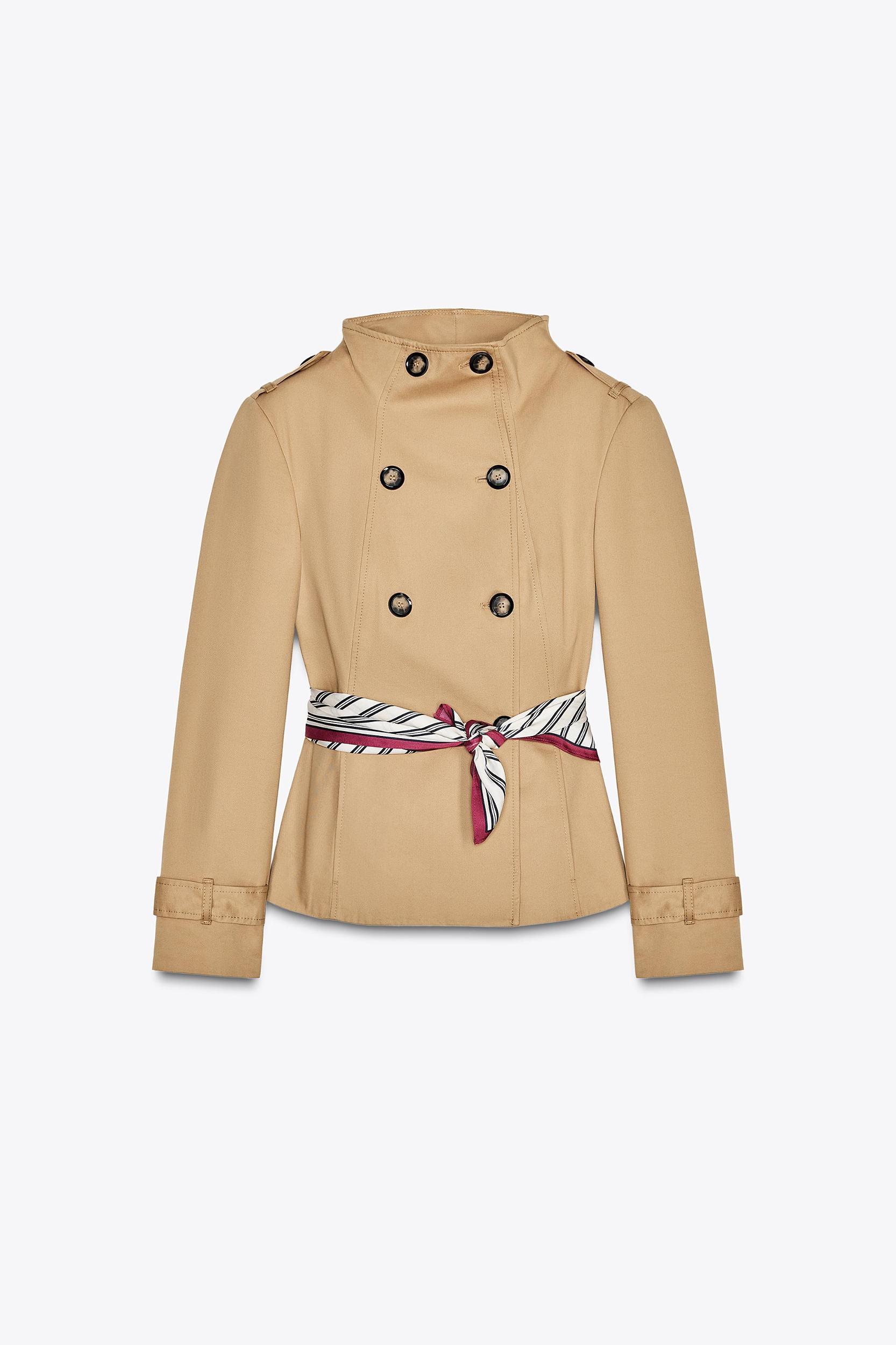 SHORT PRINTED SCARF TRENCH COAT Product Image
