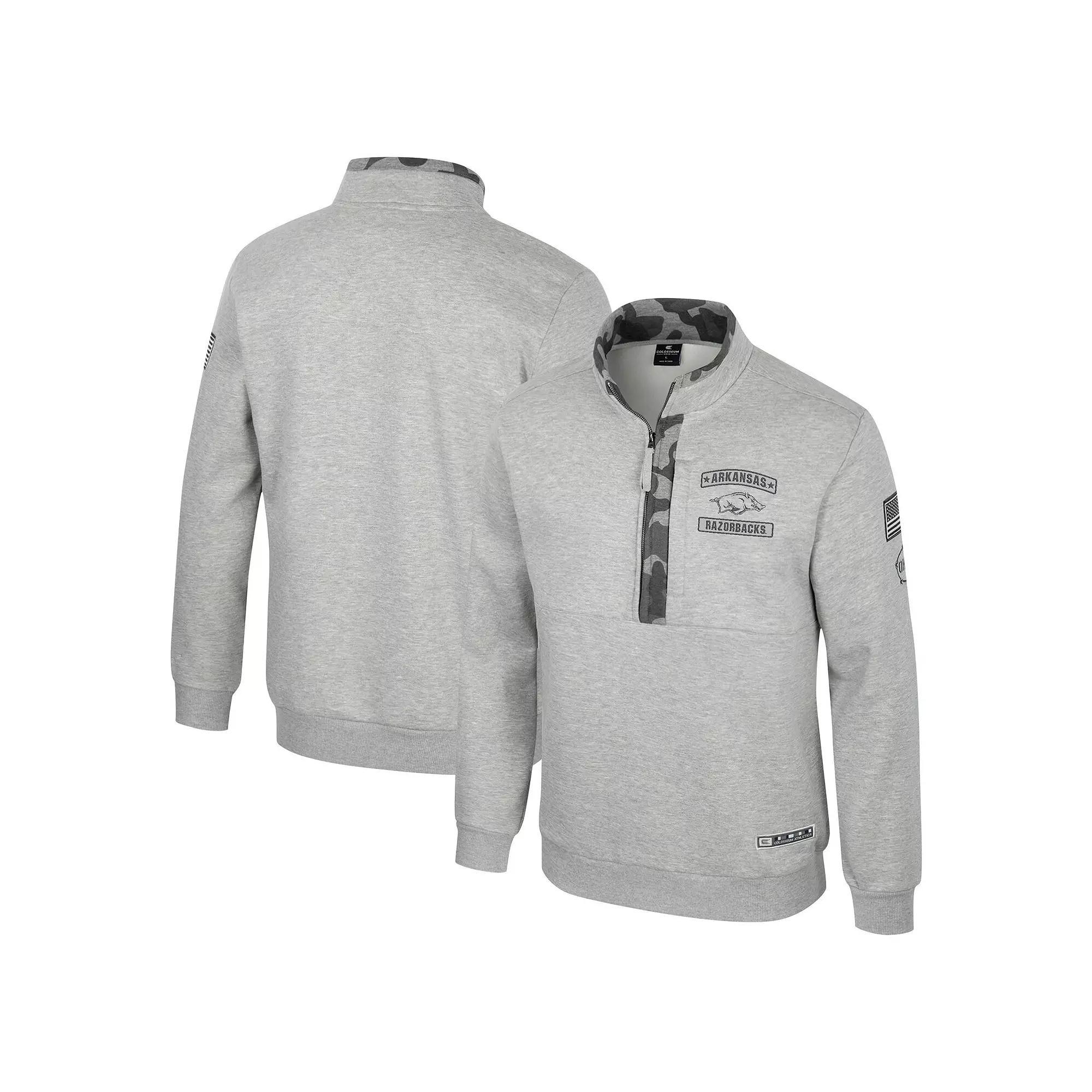 Men's Colosseum Heather Gray Arkansas Razorbacks OORAH OHT Military Appreciation Fleece Quarter-Zip Jacket, Size: Medium, Grey Product Image