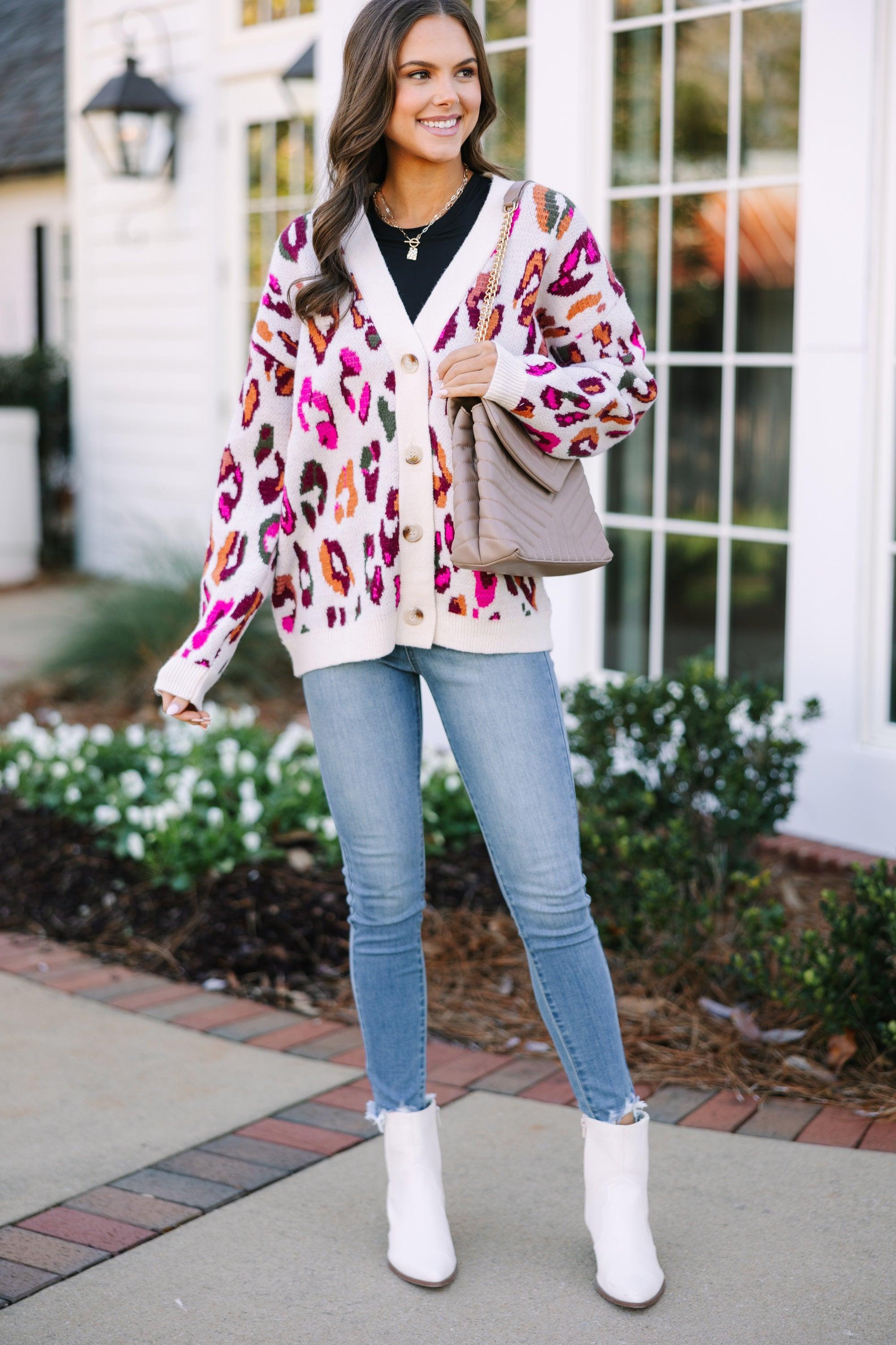 Who You Are Cream White Leopard Cardigan Female Product Image