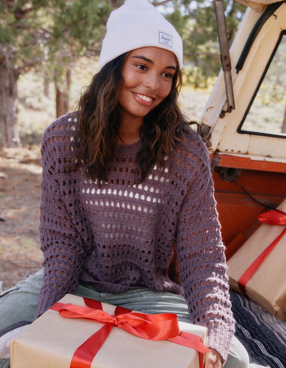 FULL TILT Essentials Open Knit Womens Pullover Sweater - TAN Product Image