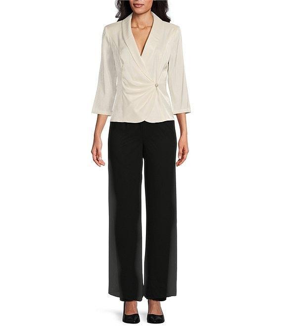 Alex Evenings 3/4 Sleeve Collar Neck Shimmer Satin Blouse Product Image