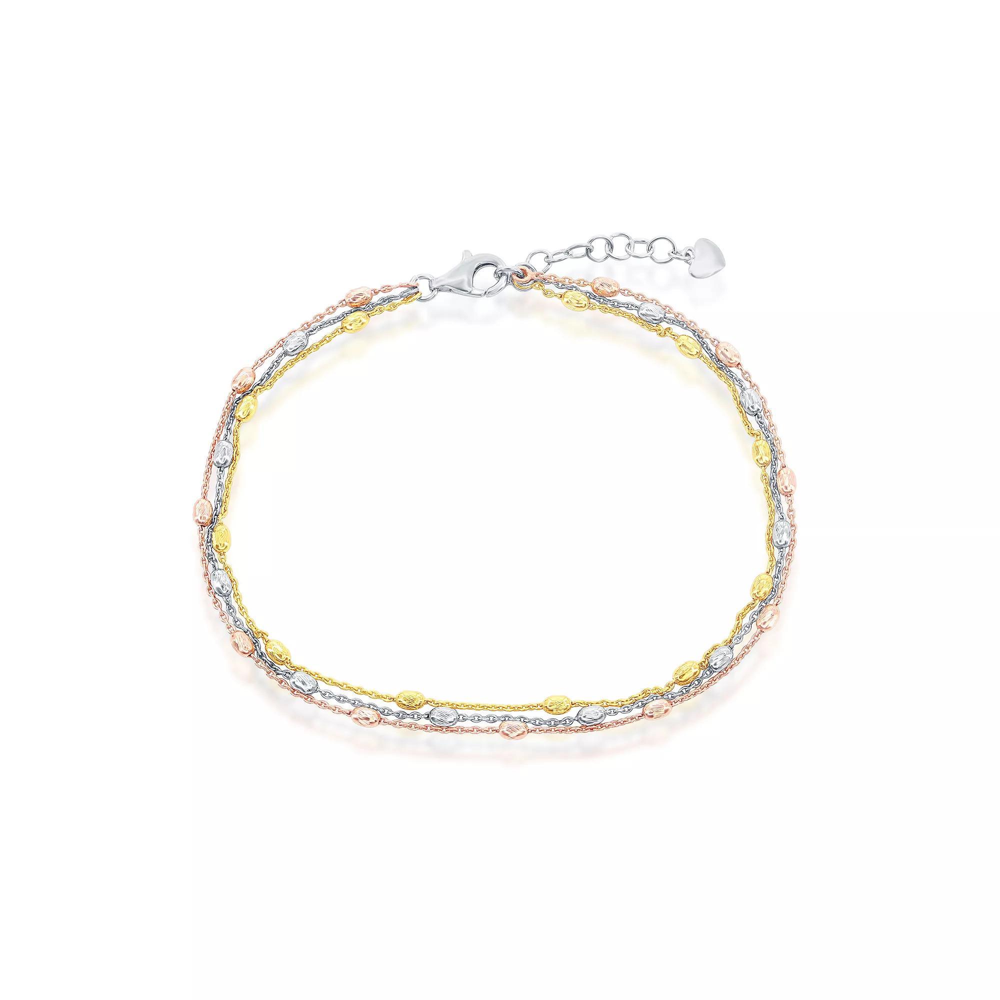 Argento Bella Sterling Silver Oval Textured Beaded Anklet, Women's, Size: 9", Tone Product Image