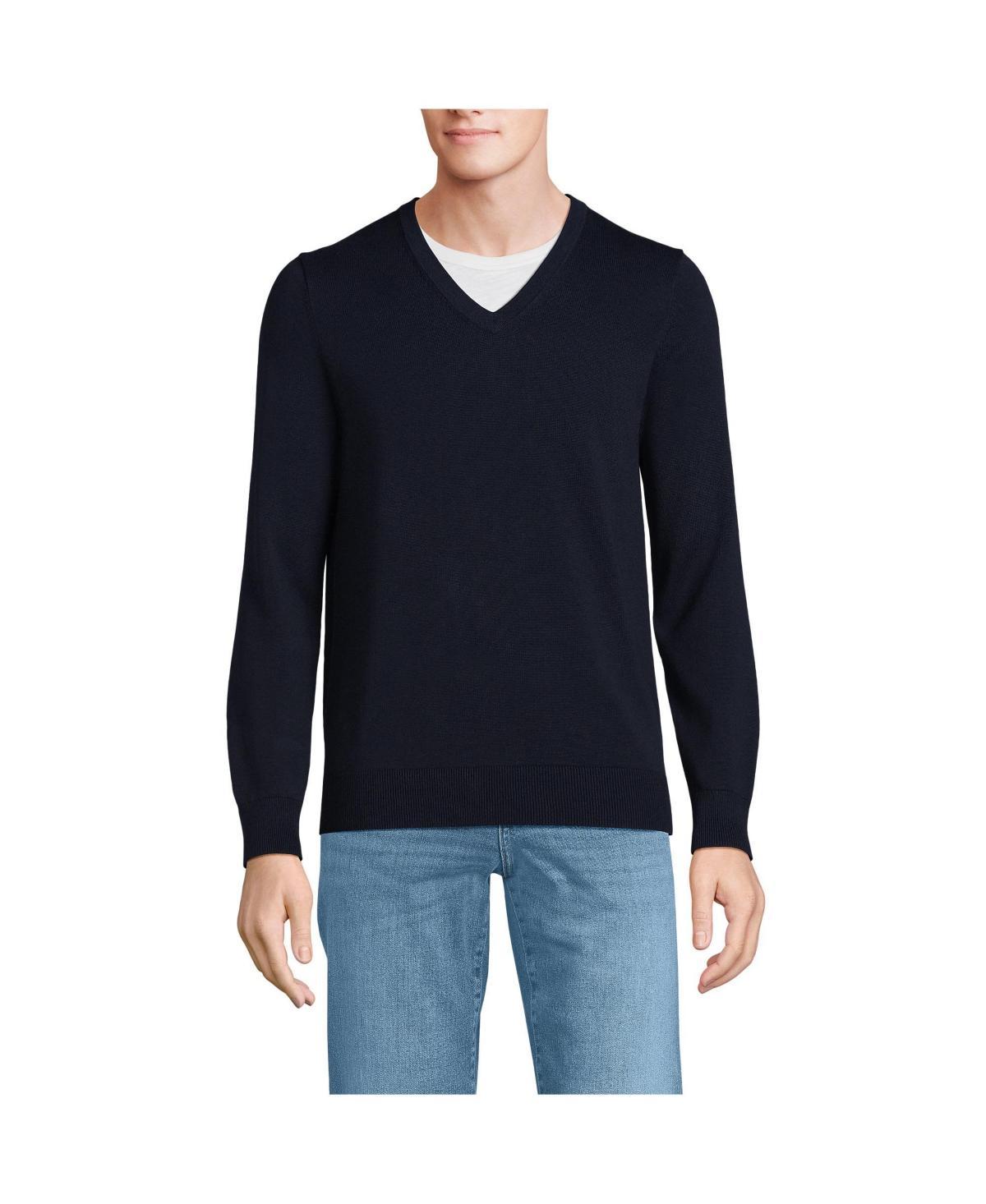 Men's Lands' End Fine Gauge Cotton V-Neck Sweater, Size: Small, Radiant Blue Product Image