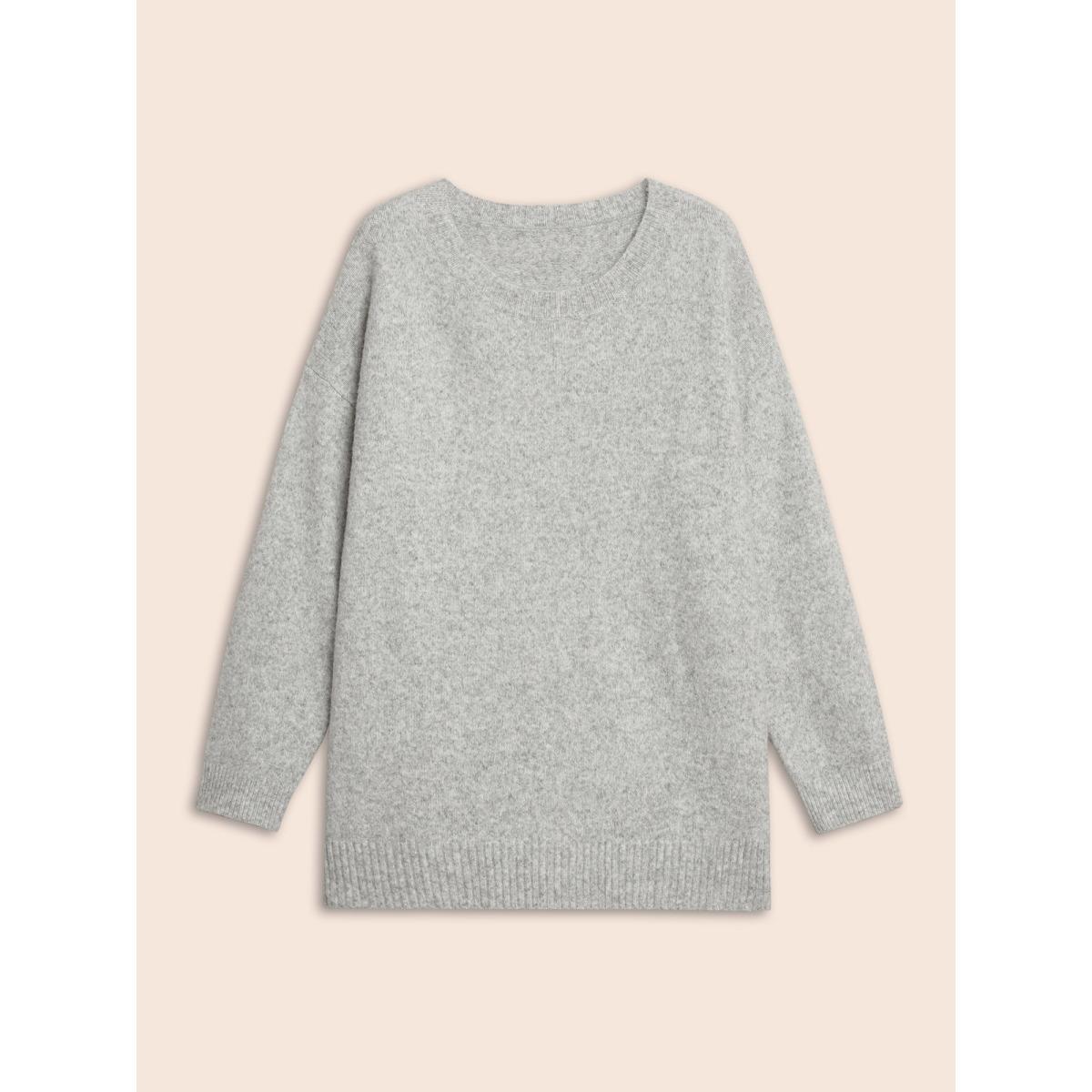Plus Size Airy Cozy Drop Shoulder Wool Pullover LightGray Women Casual Long Sleeve Round Neck Everyday Pullovers BloomChic 10/M Product Image