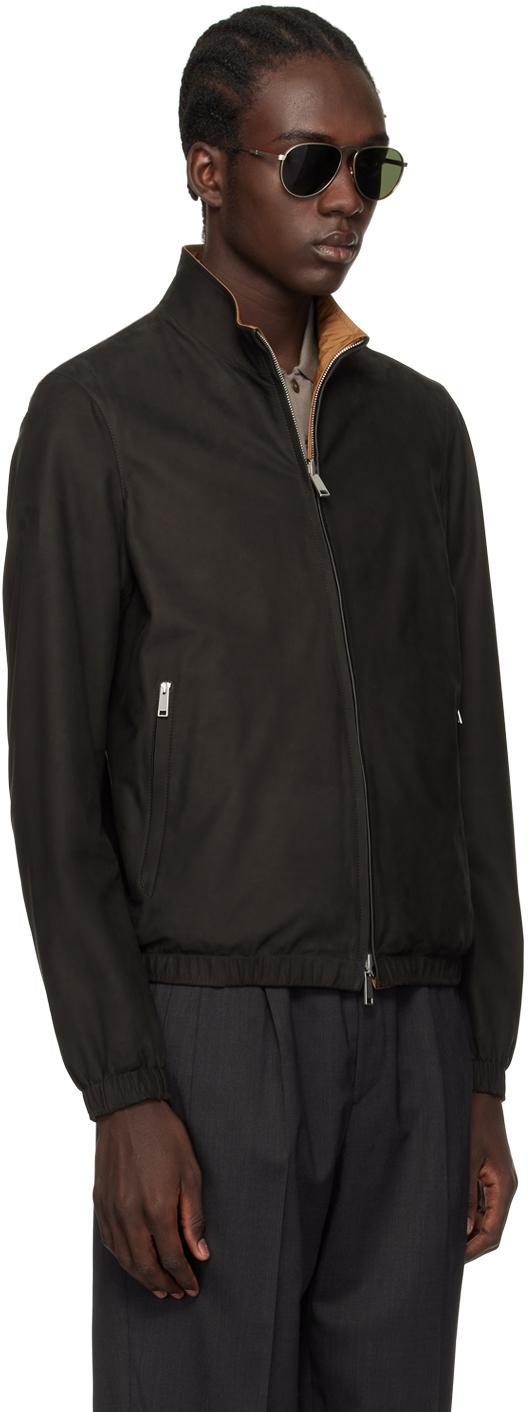 ZEGNA Brown Zip Reversible Leather Jacket In M09 Product Image