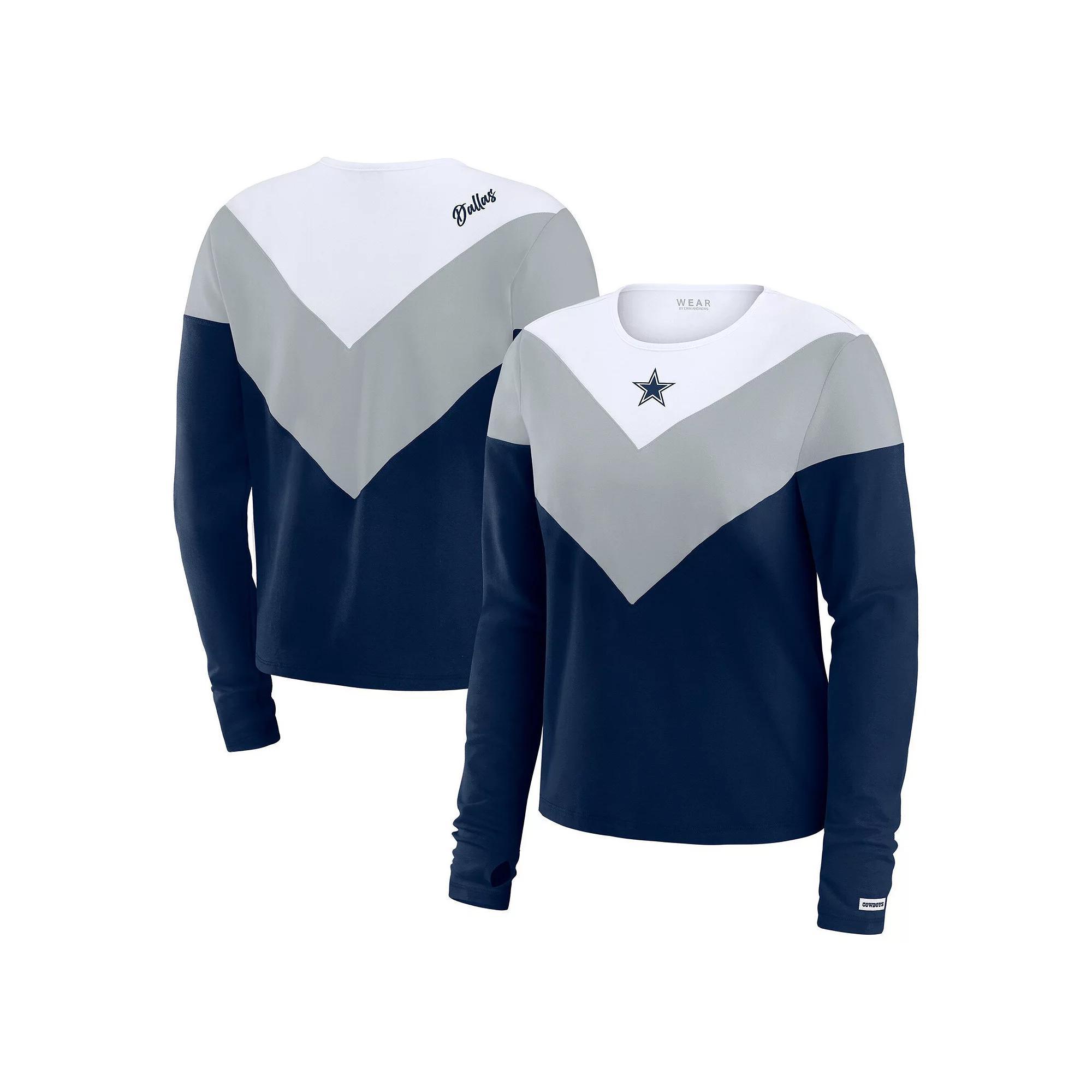 Women's WEAR by Erin Andrews Navy Dallas Cowboys Plus Size Chevron Tri-Blend Long Sleeve T-Shirt, Size: 3XL, Blue Product Image