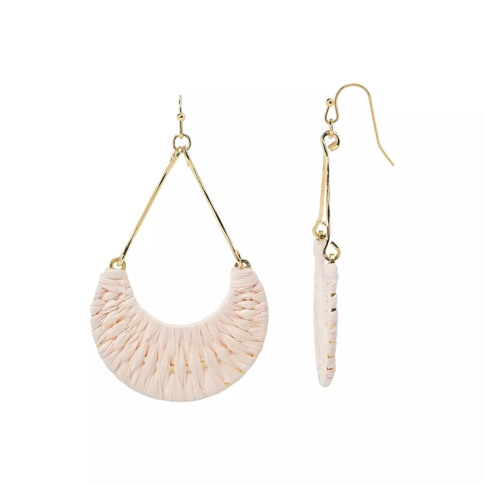 Emberly Gold Tone Raffia Wrapped Crescent Drop Earrings, Womens, White Product Image