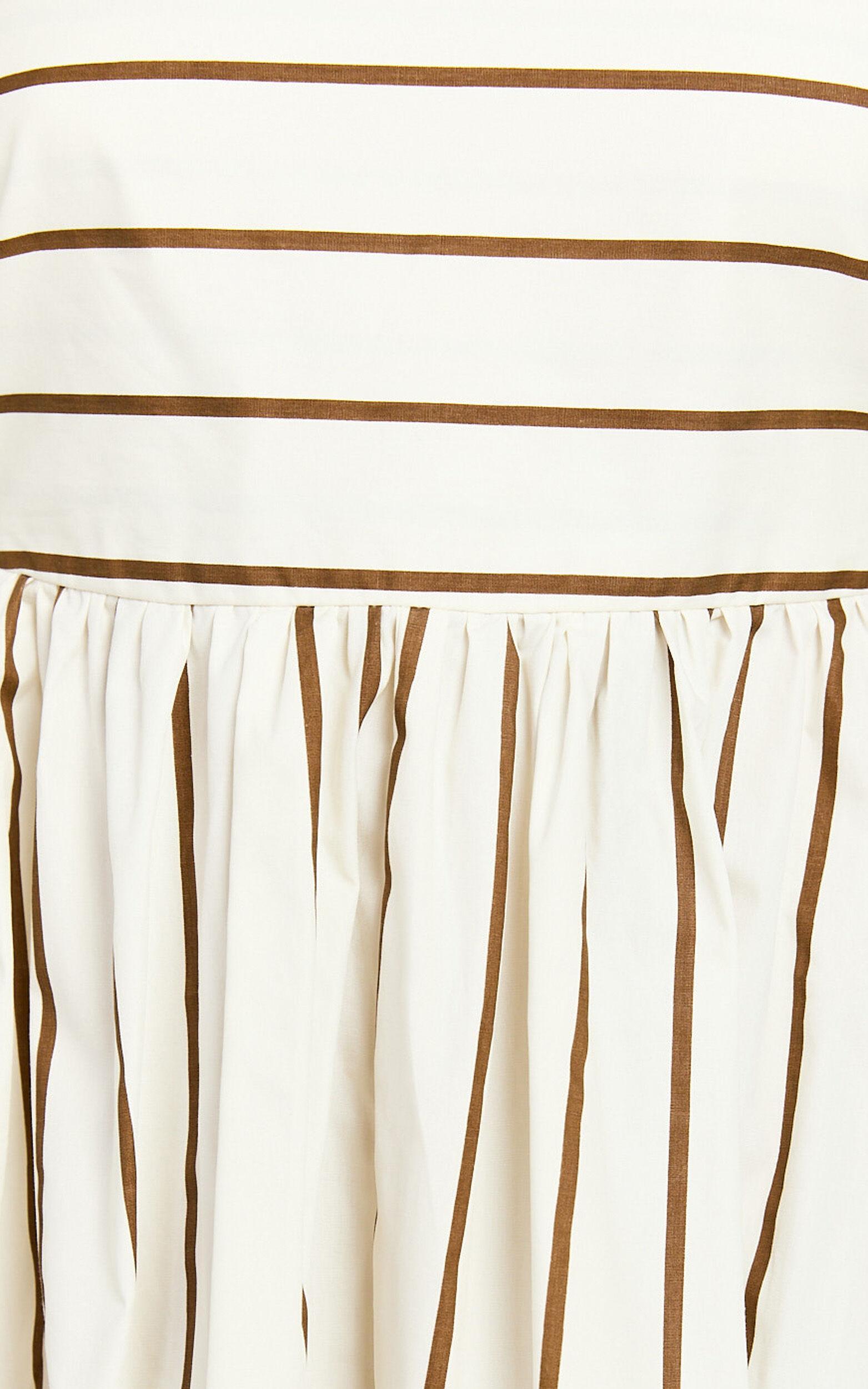 Erich Midi Dress - Open Back Stripe Dress in Beige White Product Image