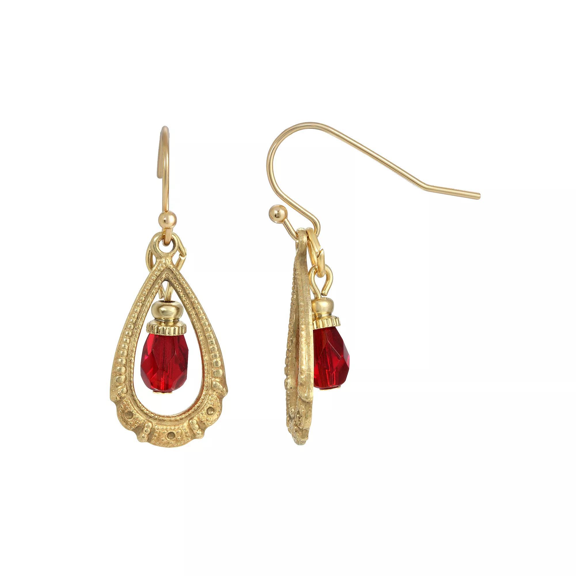 1928 Gold Tone Blue Bead Teardrop Earrings, Womens Product Image