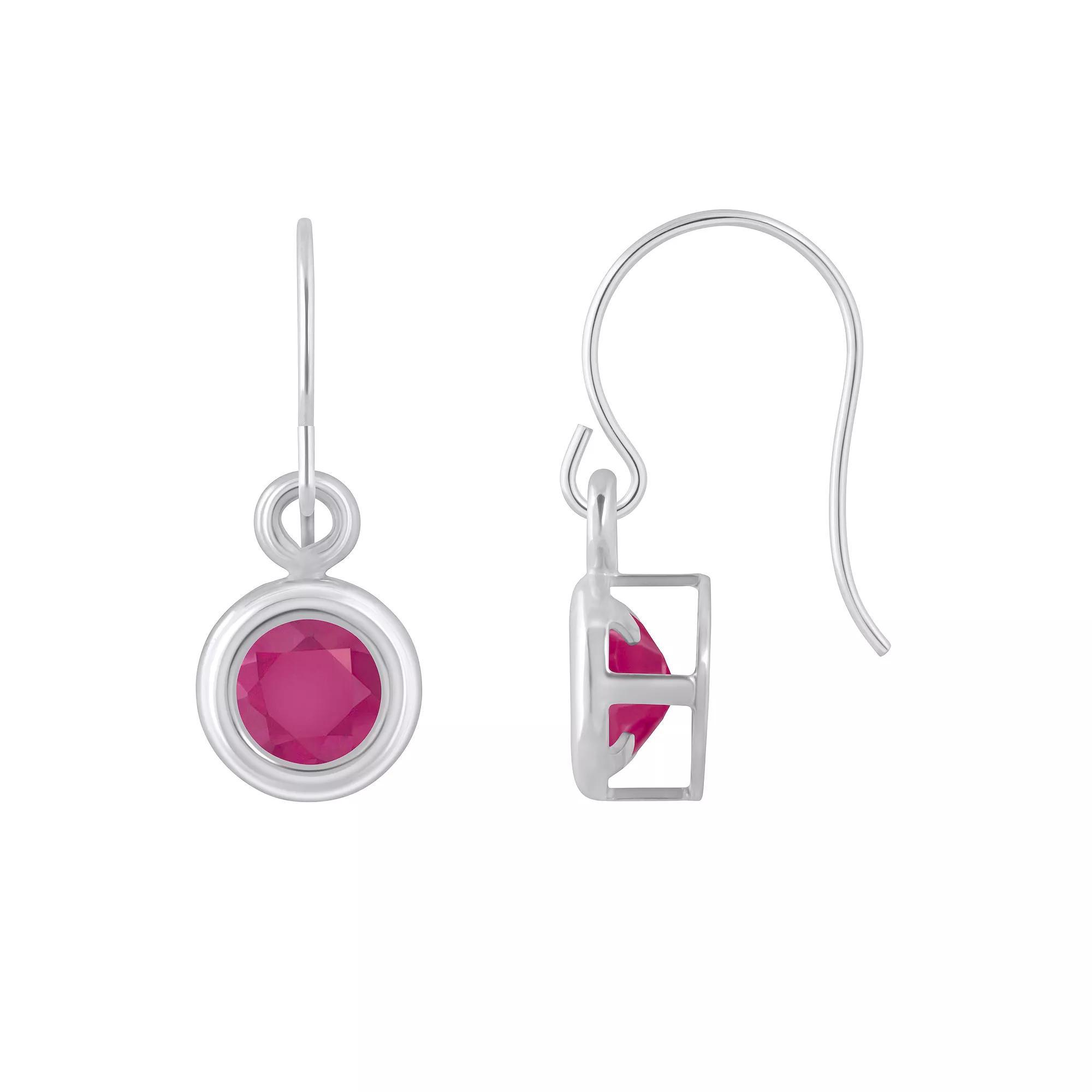 Celebration Gems Sterling Silver 4 mm Round Gemstone Drop Earrings, Women's, Red Product Image