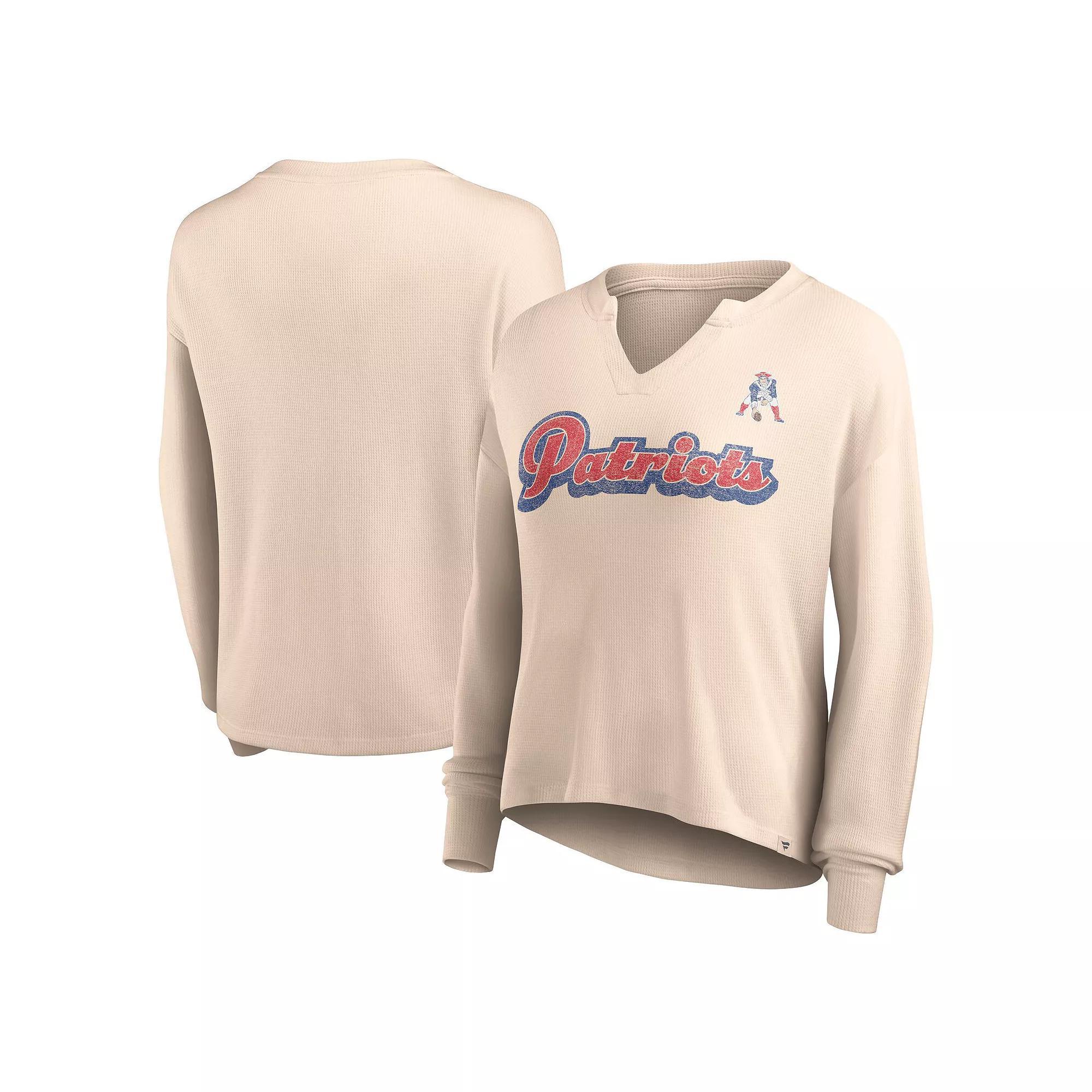 Women's Fanatics Branded Tan New England Patriots Go For It Notch Neck Waffle Knit Long Sleeve T-Shirt, Size: XL, Team Product Image