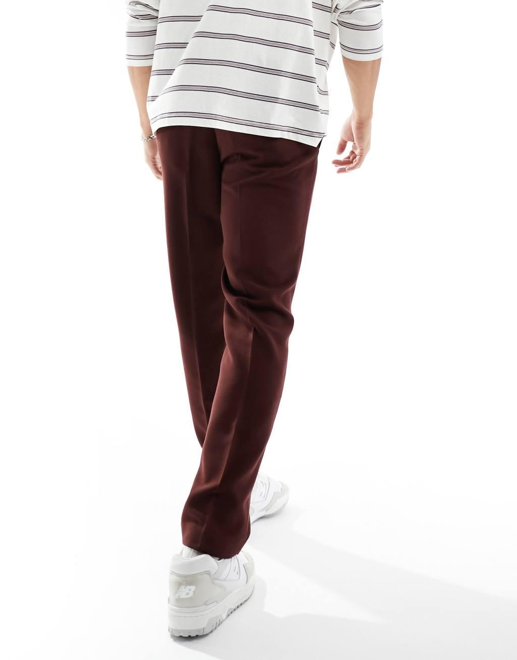 River Island slim suit pants in dark red Product Image