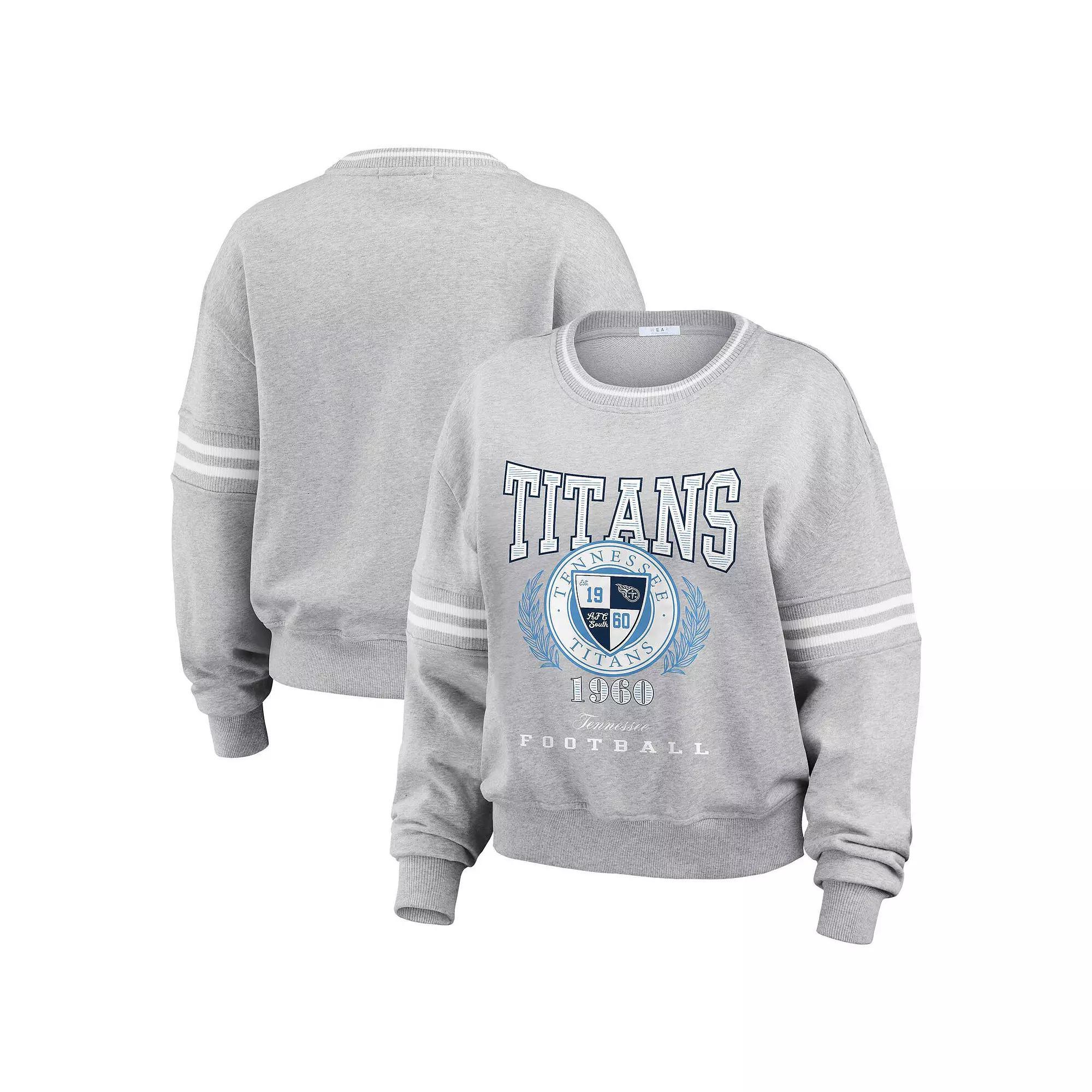 Women's WEAR by Erin Andrews Heather Gray Tennessee Titans Cropped Pullover Sweatshirt, Size: Large, Grey Product Image