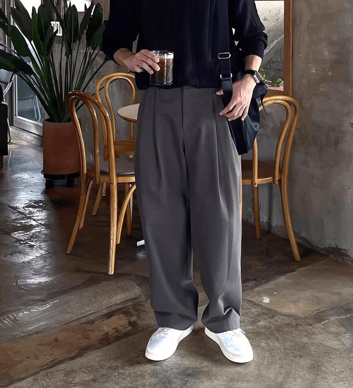 RT No. 10927 FOLDED PLEATED STRAIGHT PANTS Product Image