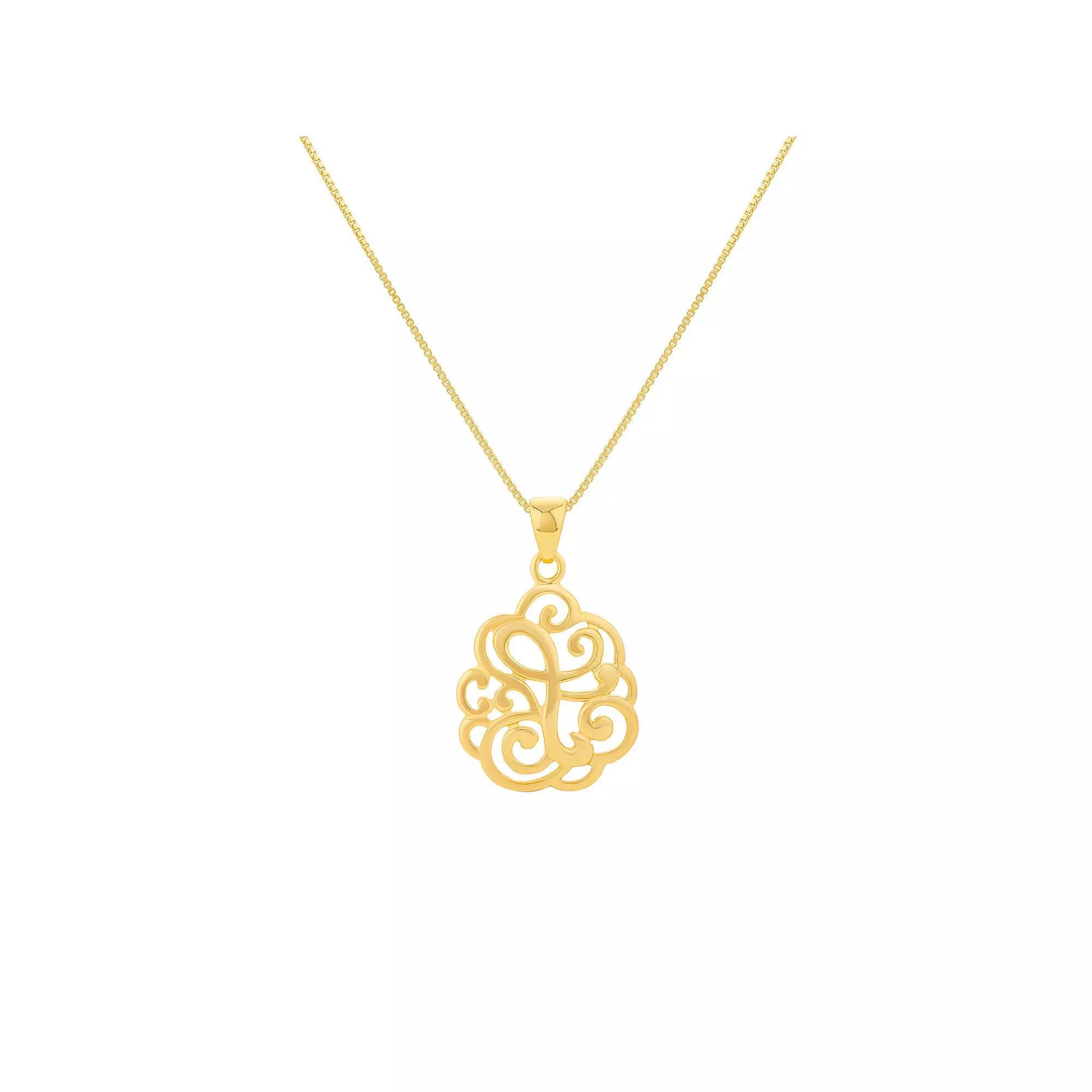 PRIMROSE Sterling Silver Monogram Initial Pendant Necklace, Women's, Size: 18", Gold Tone T Product Image
