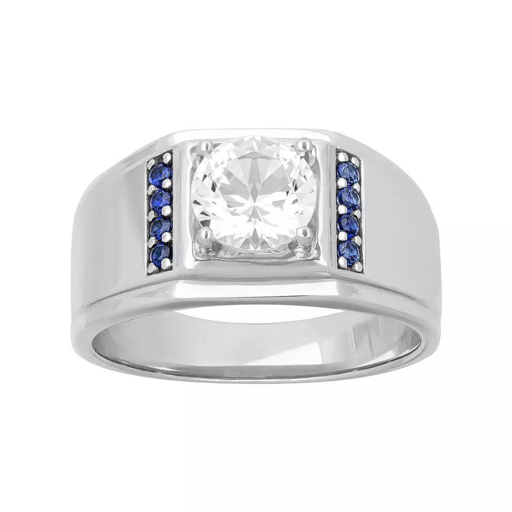 AXL Men's Sterling Silver Lab-Created White & Blue Sapphire Band, Size: 11 Product Image
