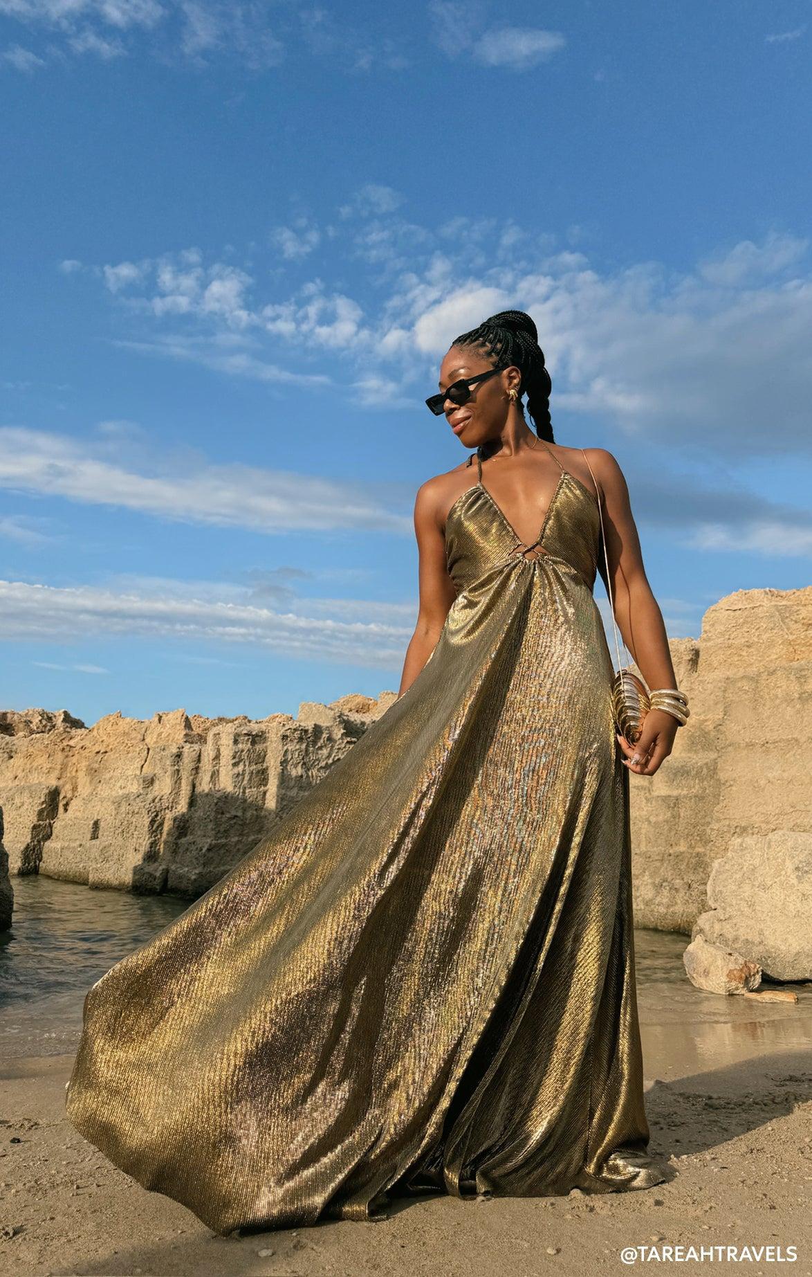 Paros Maxi Dress ~ Pleated Gold Product Image