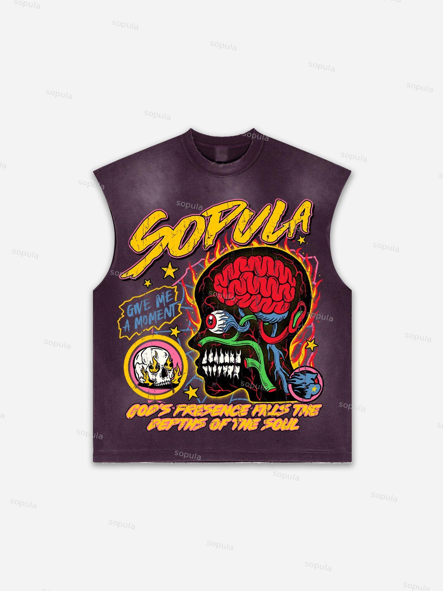 Men's Washed Casual Virtual Shadow Graphic Tank Top Product Image