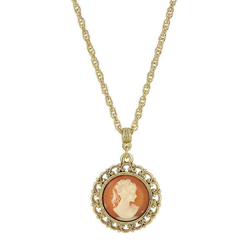 1928 Gold Tone Cameo Pendant Necklace, Womens, Orange Product Image