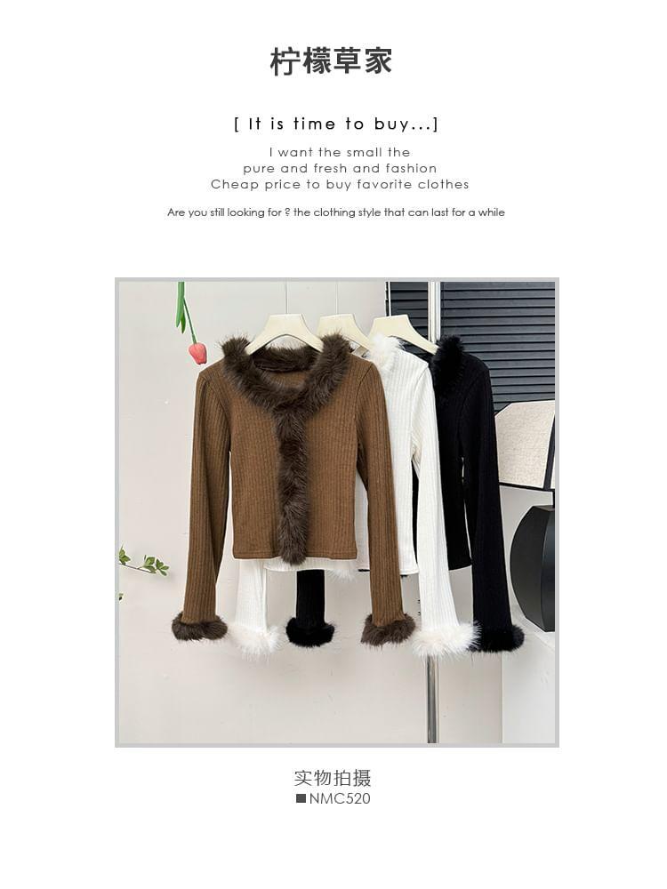 Furry-Trim Knit Crop Top Product Image