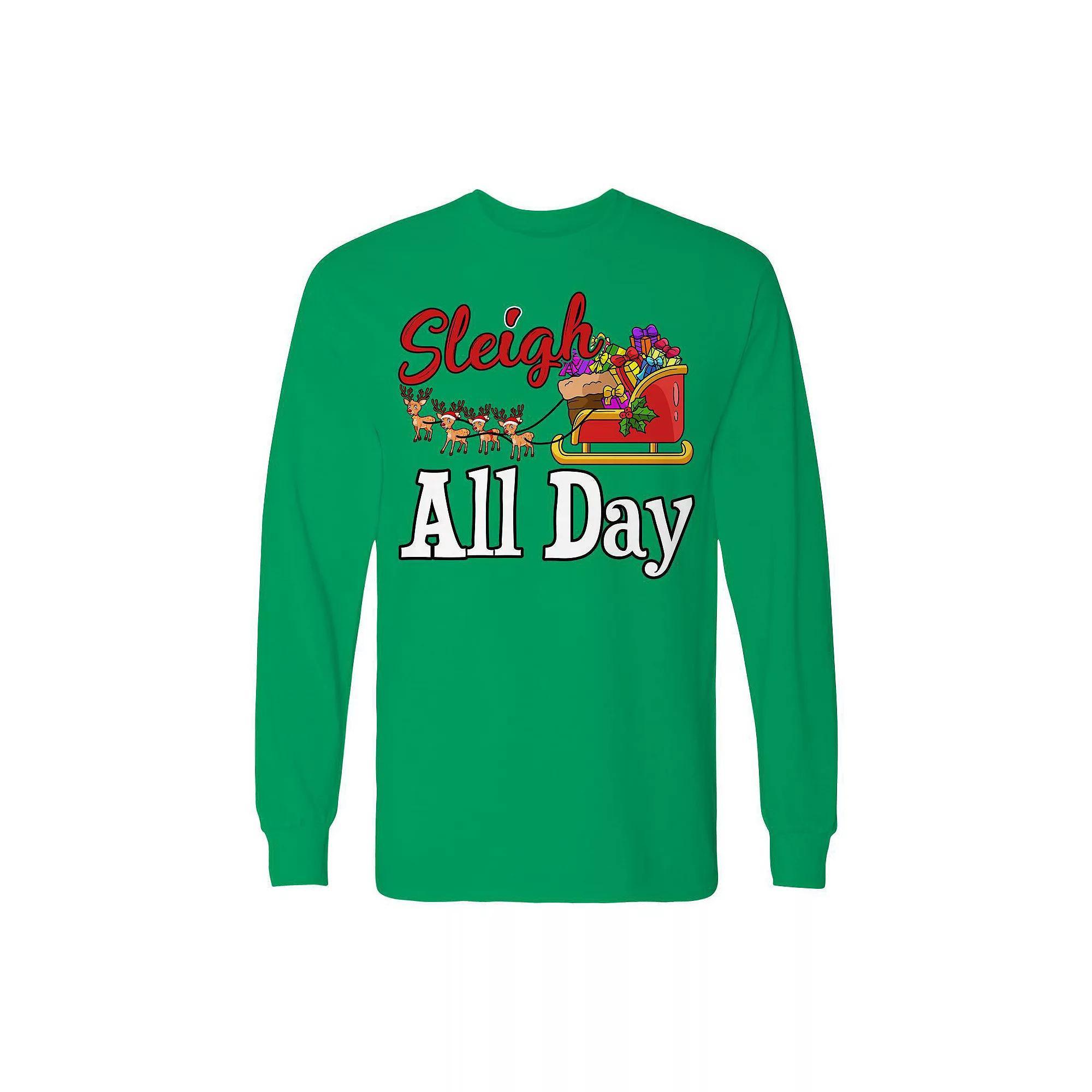 Men's Christmas Sleigh Gift Day Long Sleeve Graphic Tee, Size: XXL, Irish Green Product Image