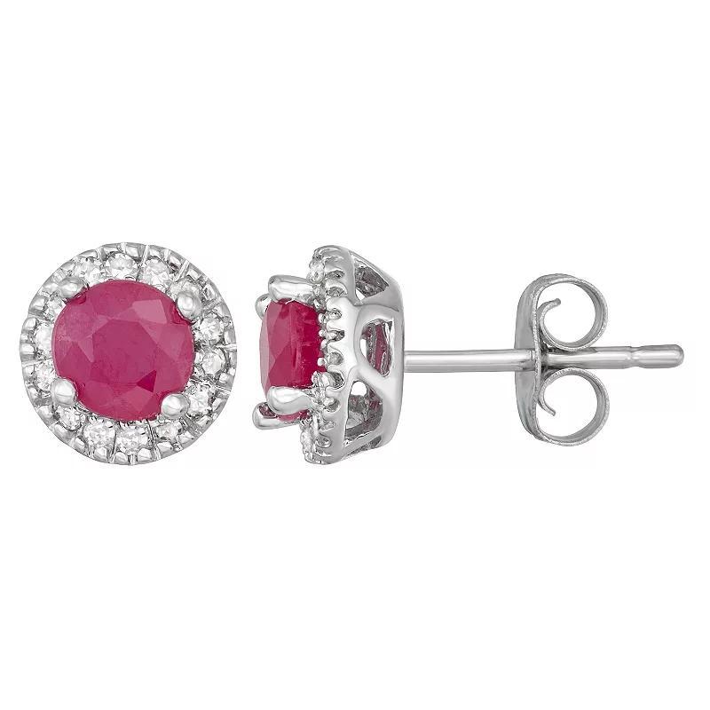 The Regal Collection 14k Gold Ruby & 1/8 Carat T.W. IGL Certified Diamond Tiered Halo Stud Earrings, Womens, Yellow Product Image